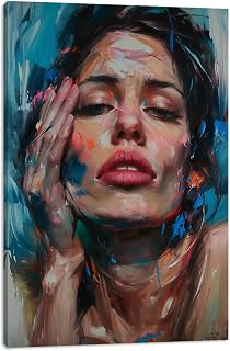 Canvas Wall Art Portrait, Beautiful American Woman Portrait Oil Painting Picture Print Modern Sexy Woman Poster Print for Bedroom Hallway Decor(Artwork-03, 12"x18")