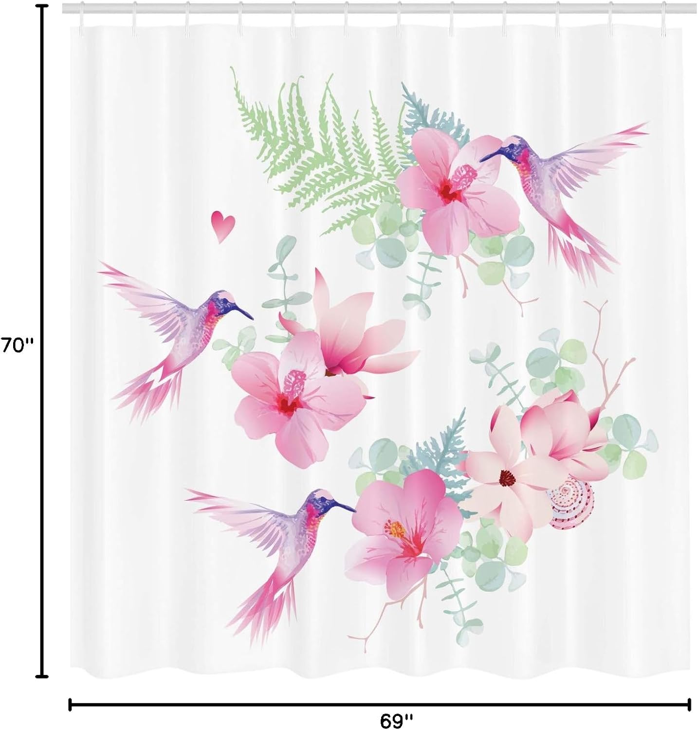 Ambesonne Hummingbirds Shower Curtain, Tropical Summer Flying Avian Animal Theme Wild Nature Theme, Cloth Fabric Bathroom Decor Set with Hooks, 69" W x 70" L, Pink Purple