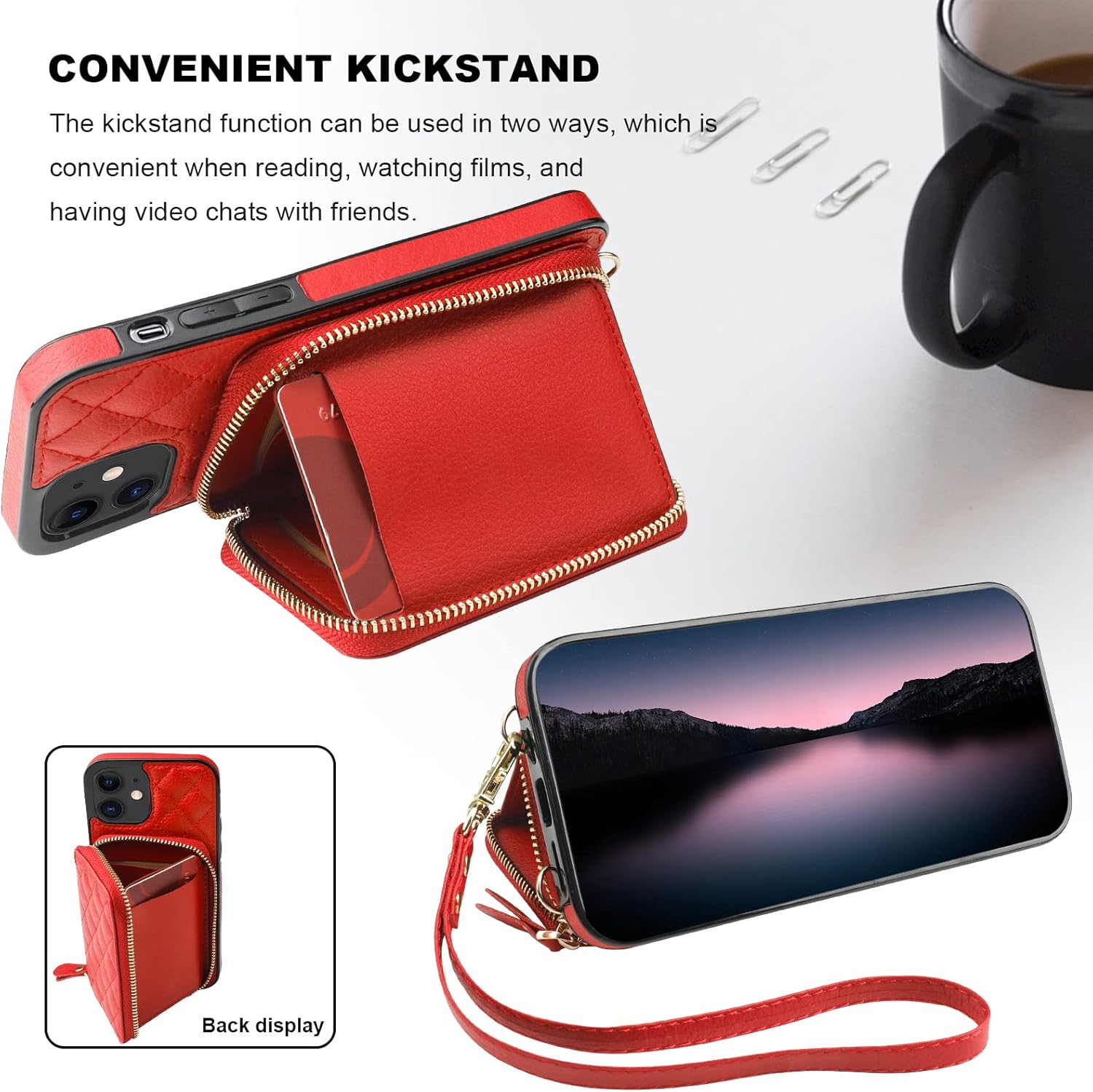 Bocasal A Stylish Crossbody Wallet Case for iPhone 12/12 Pro + A Mini Round Pouch Bag