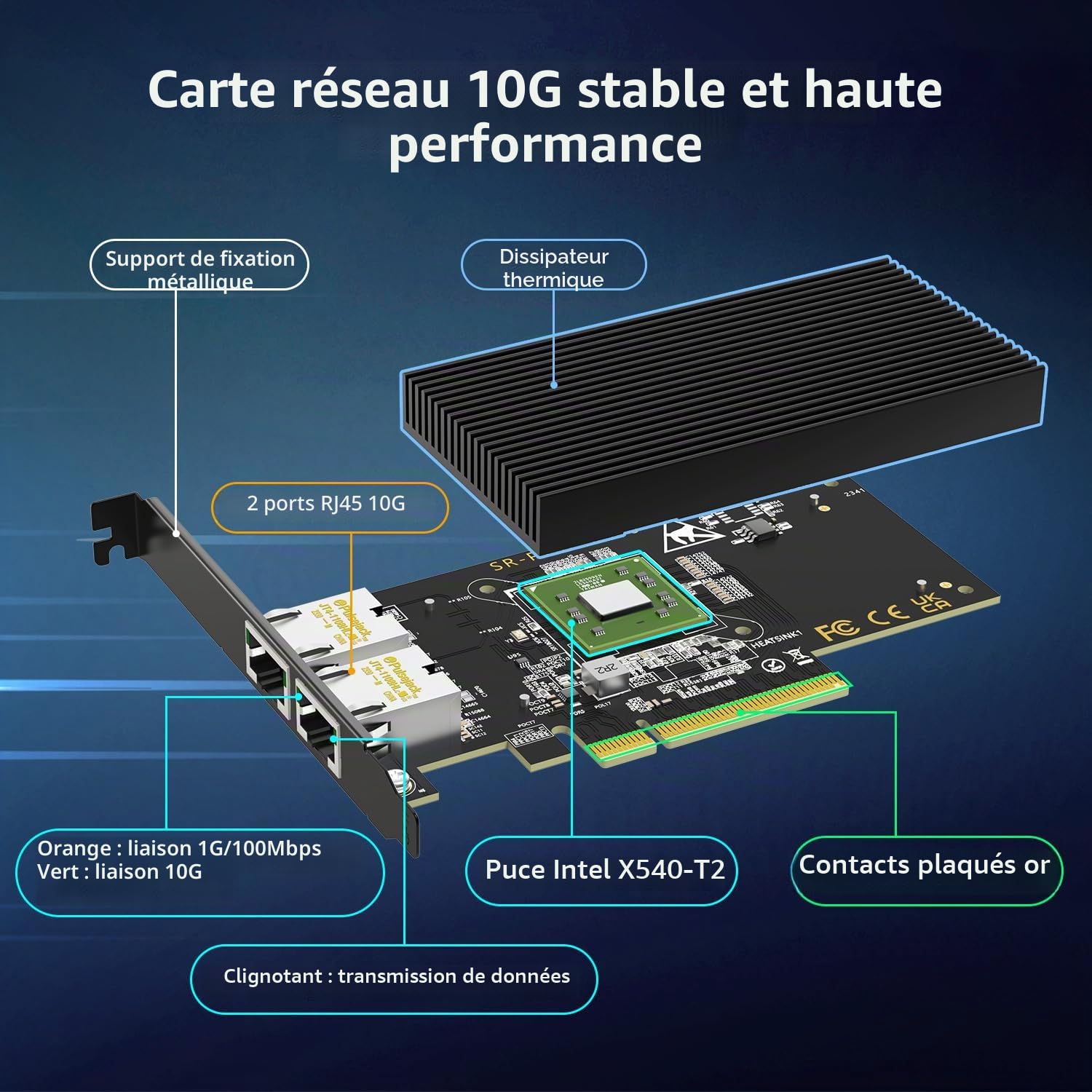 10Gb Dual LAN Base-T PCI-e Network Card, Intel X540 Controller, NICGIGA 10Gbps Ethernet Adapter, 2 * 10Gbe RJ45 Port, 10G NIC Card, Support Windows/Windows Server/Linux/Vmware/ESX