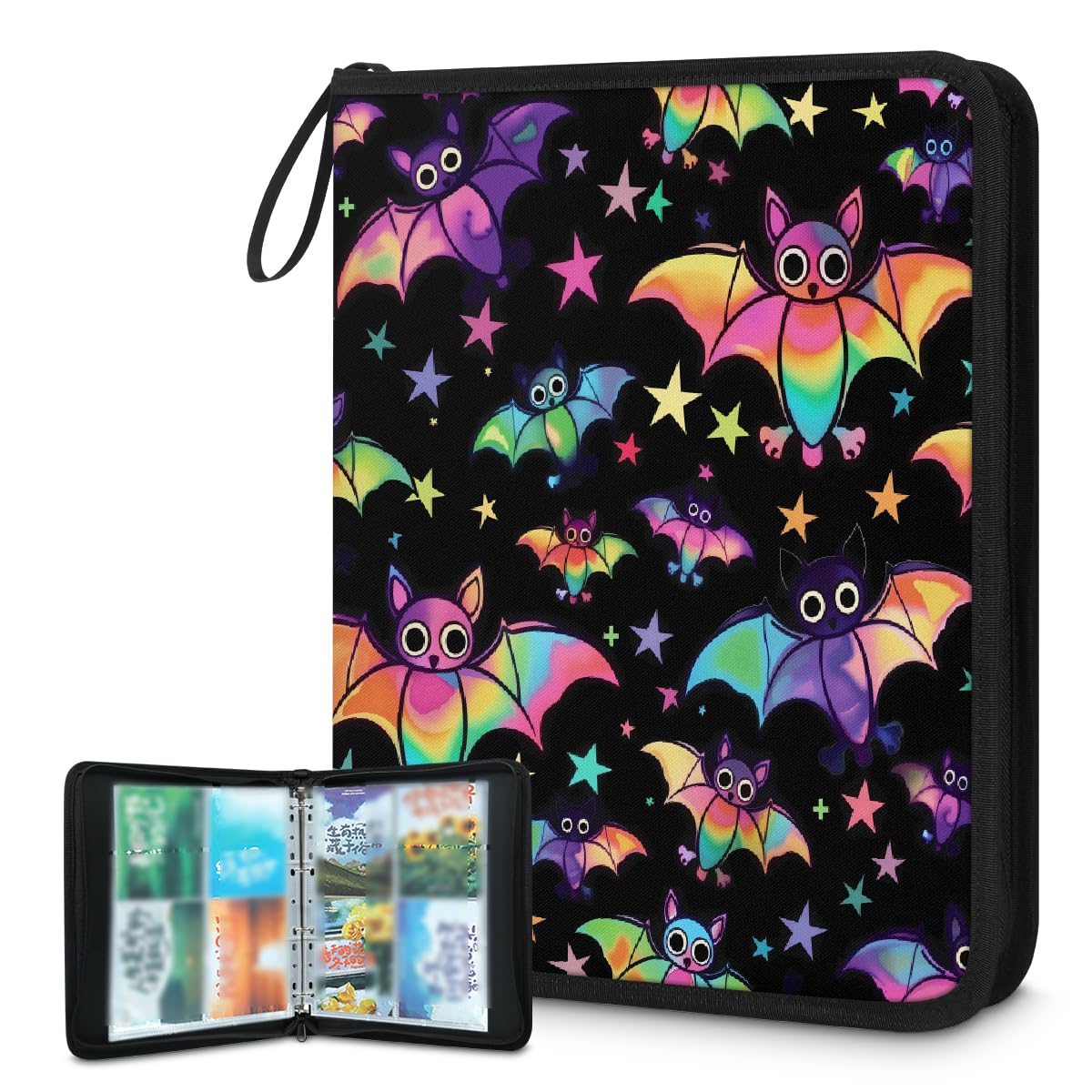 Raccoglitore per carte collezionabili con 4 tasche, colorato, per Halloween, con maniche rimovibili, impermeabile, con cerniera, 50 pagine, capacità 400 carte