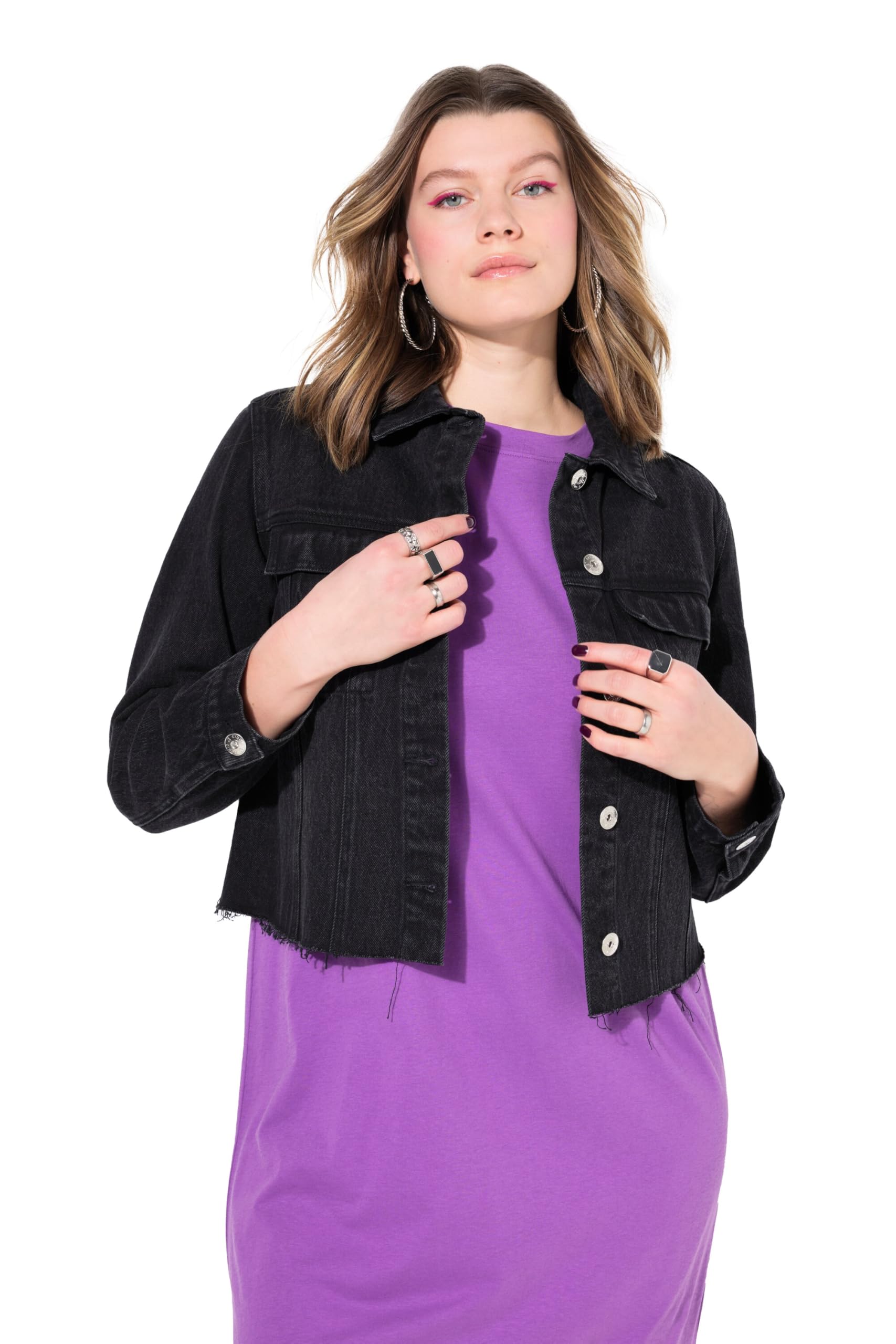 Studio Untold Damen große Größen Übergrößen Plus Size Jeansjacke, Cropped, Cutted Saum 838668