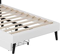 Vista 48 de Elegante cama de princesa tapizada de tamaño individual con cabecera corona, plataforma de piel sintética con soporte resistente de listones