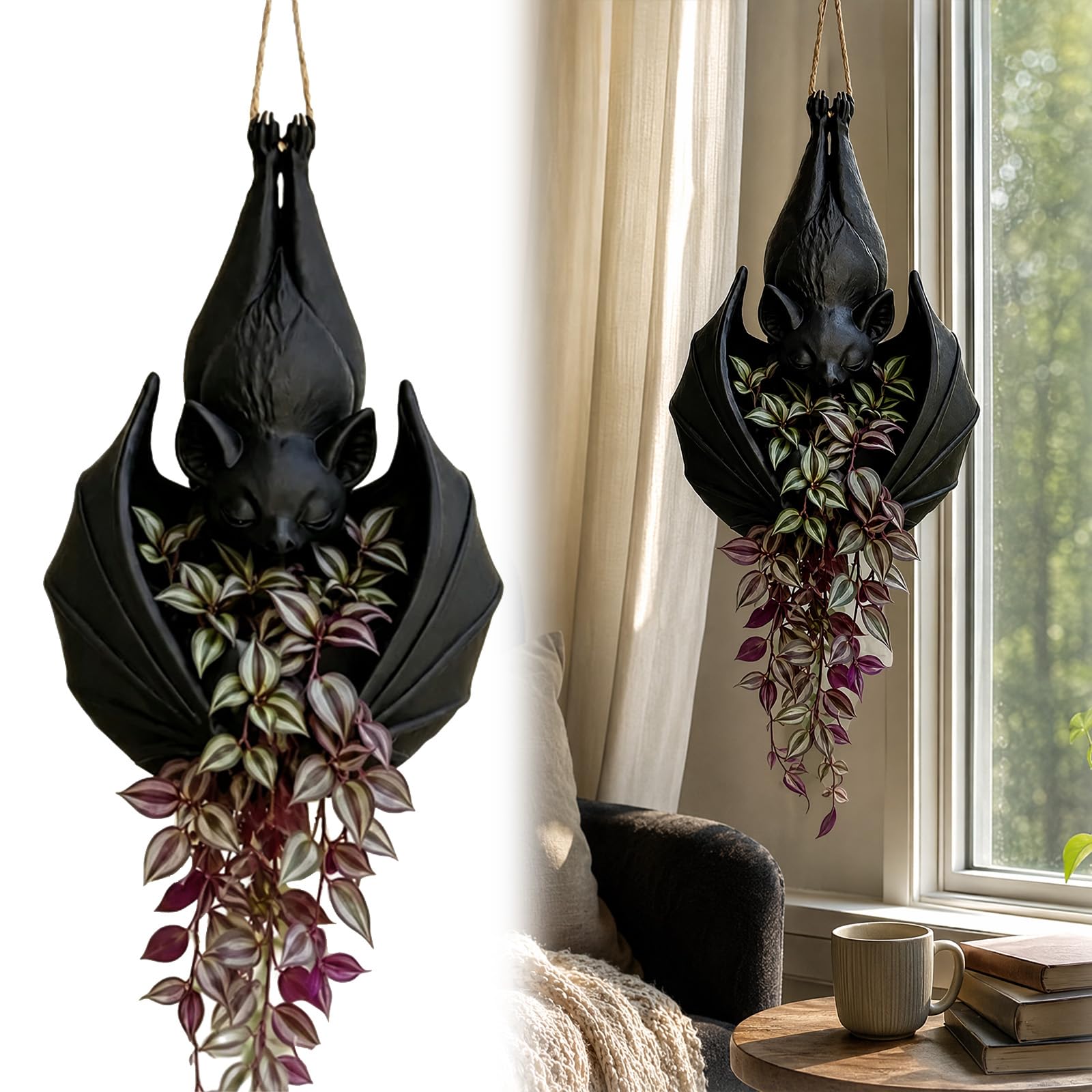 Hanging Bat Plant Pot, Halloween Planter Gothic Hanger Holder Home Decor