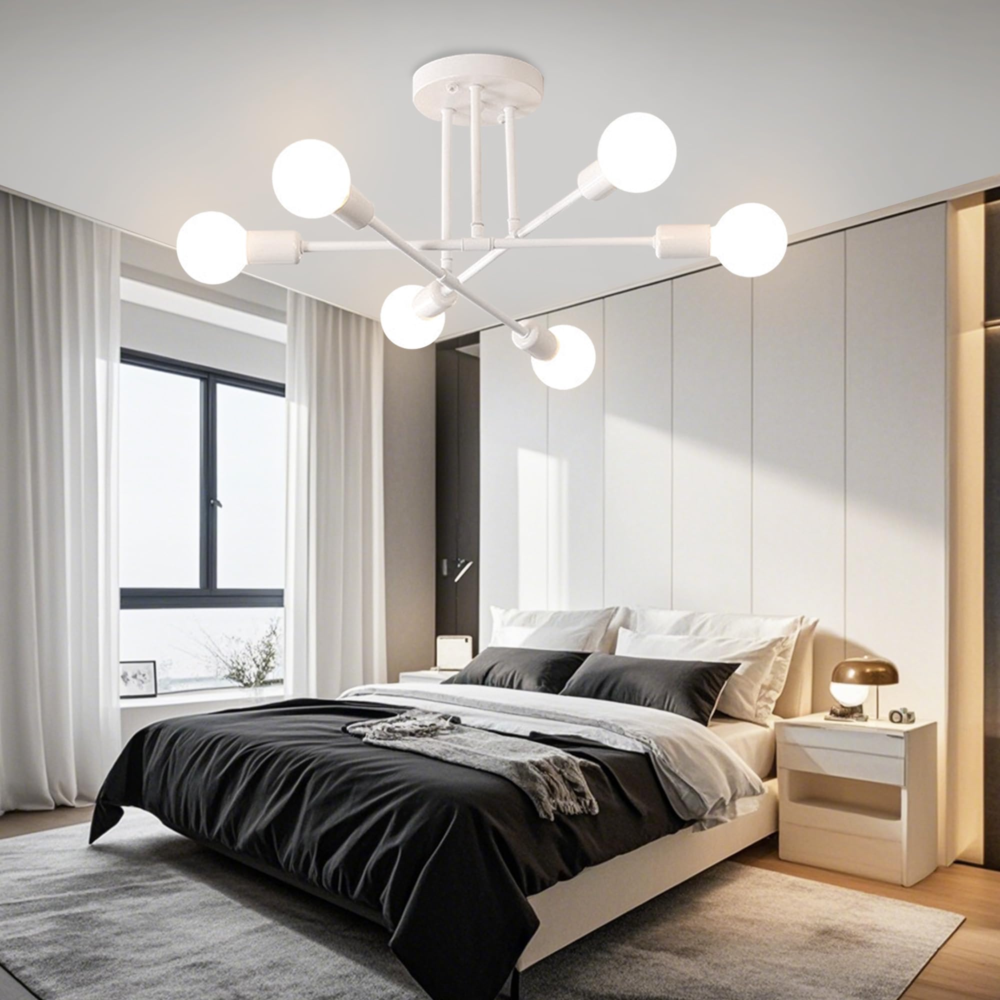 YHTlaeh Lampadario Soffitto Industrial Forma DIY Plafoniera E27 Moderno Lampada da Soffitto in Ferro Vintage per Camera da letto Soggiorno Cucina Corridoio (6T, Bianco)
