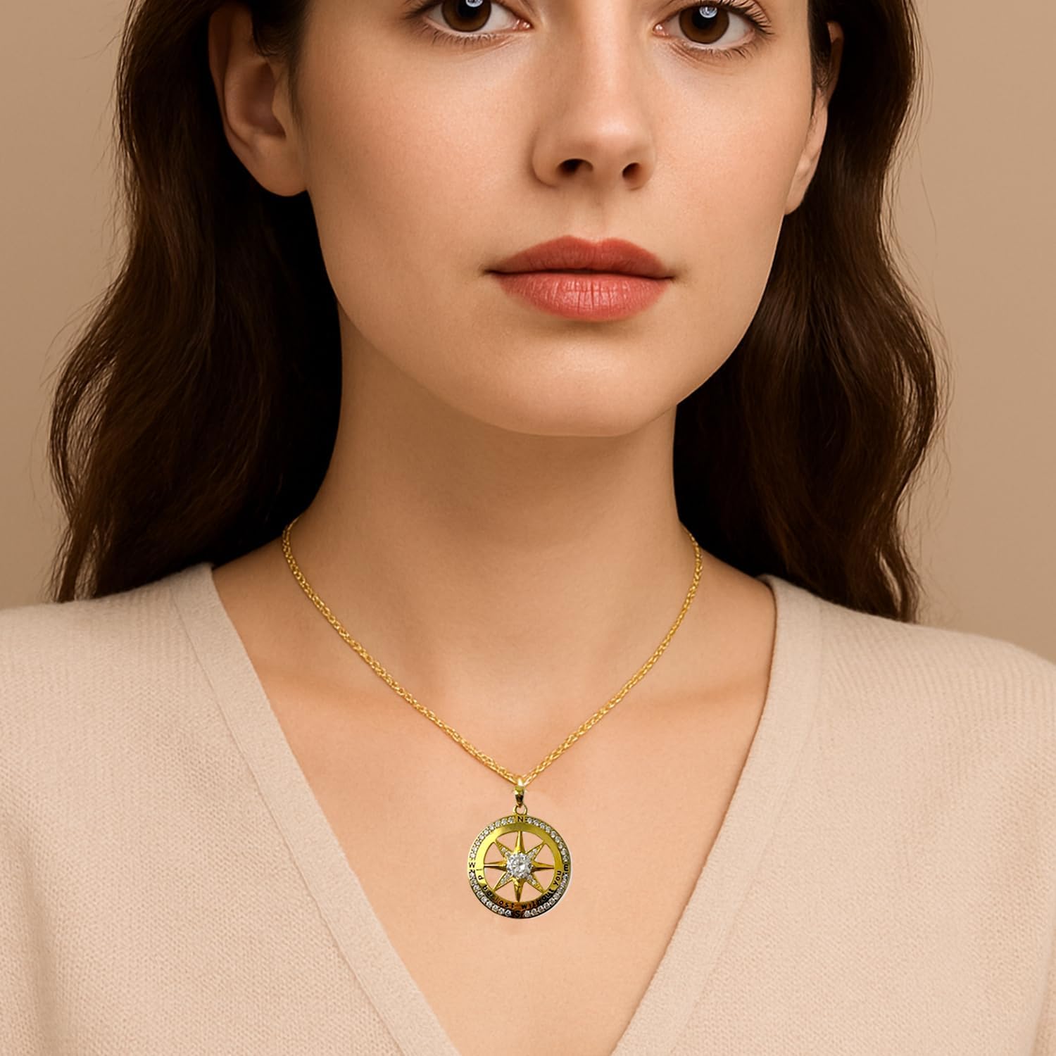 Compass Necklace for Women, Gifts for Her, Wife Birthday Gift Ideas - I'd Be Lost Without You(18k Real Gold Filled With S925) - Image 3