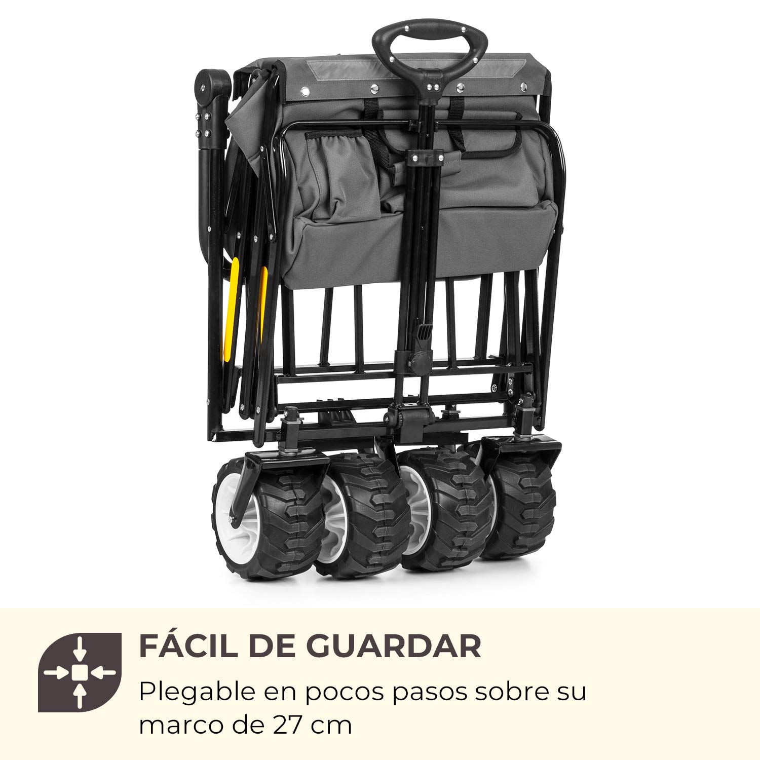 Waldbeck Easy Rider - Carretilla de Mano, Carro Carga Pesada, hasta 70 kg belastbar, Robusto y liviano con Funda de Poliester 600D, 2 Cinturones de Seguridad para niños, Plegable, Gris