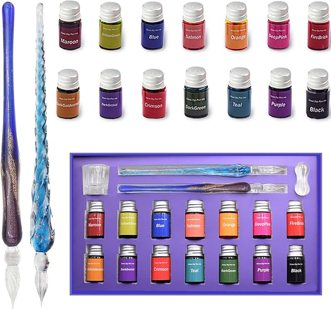 AIVN Glass Dip Pen Set 14 couleurs. Amazon.fr Fournitures de bureau
