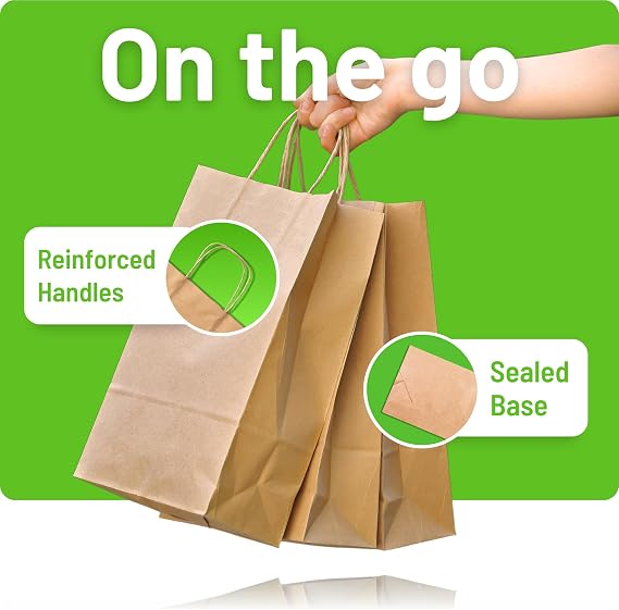 Brown Paper Bags with Handles - 25 Pack, Small Gift Bags 9 x 7 x 3.5