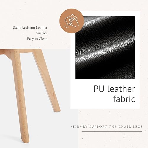 Miniatura 4 de Sweetcrispy Juego de 8 sillas de comedor de piel sintética de mediados de siglo, sillas de escritorio tapizadas con patas de madera para el hogar,