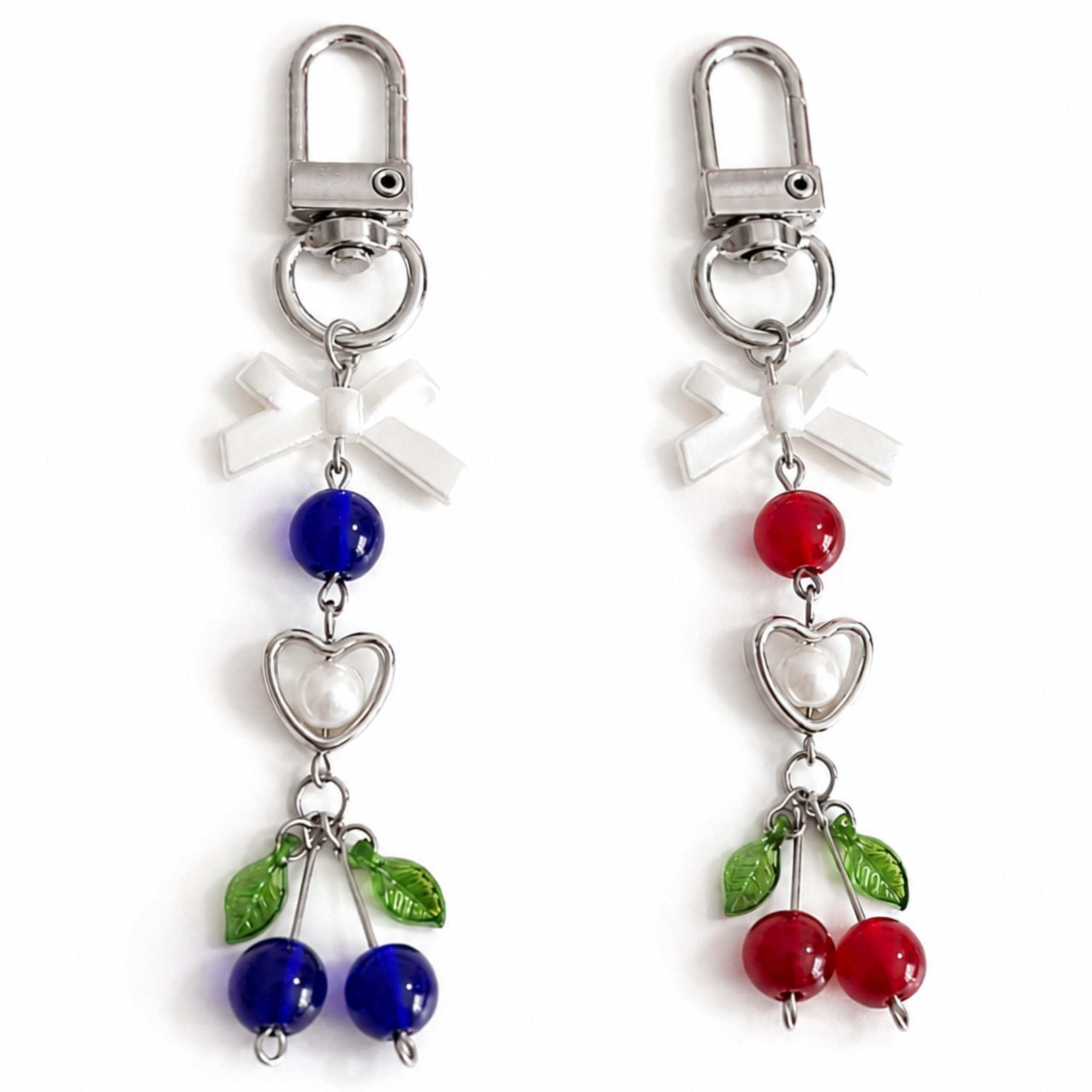 2 pcs korean cherry phone charms for girls & women | cute matching red & blue beaded hanging straps | aesthetic y2k accessories for smartphones, bags, purses, backpacks & keychains