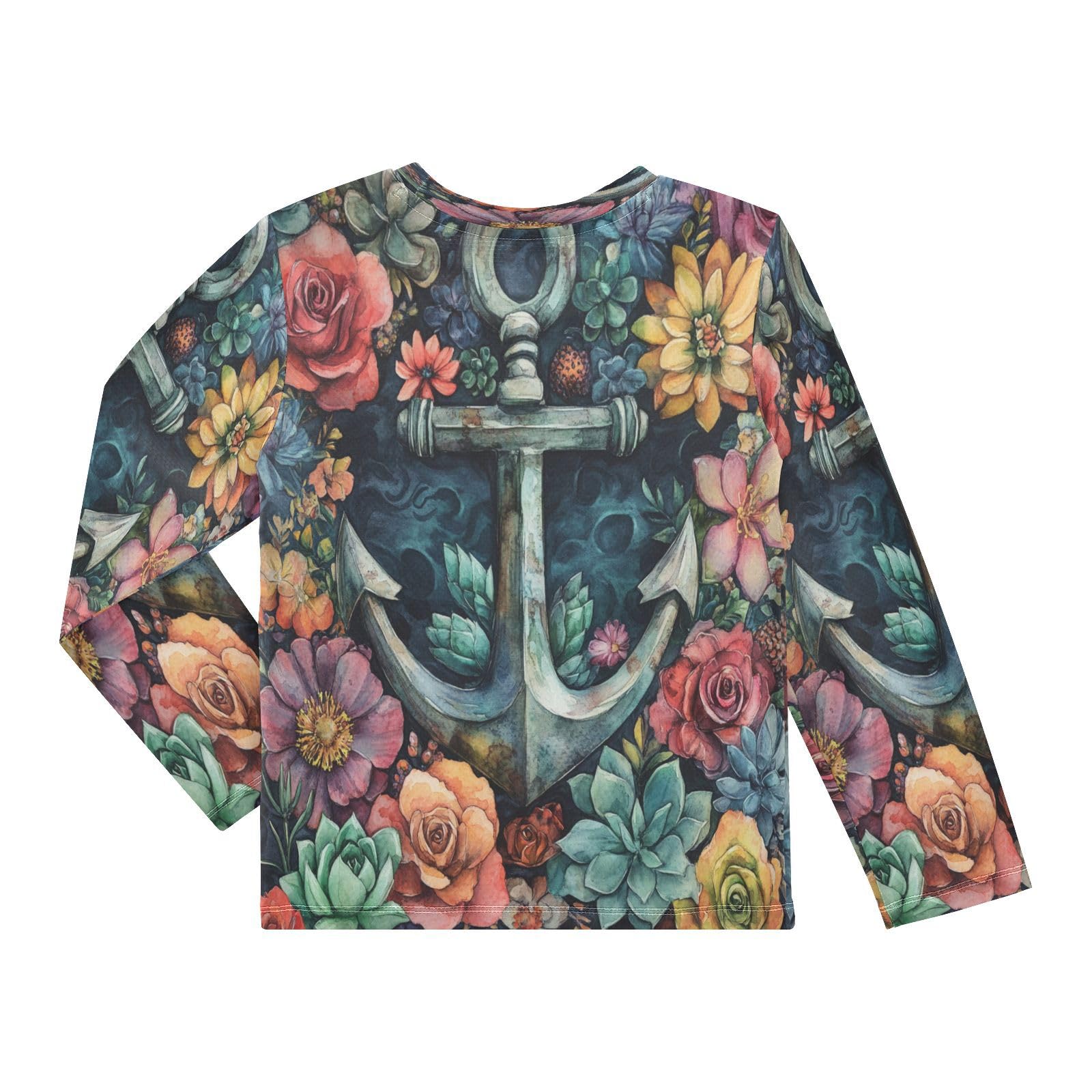 Anchor Succulent Navy Rash Guard Shirt for Boys Sun Protection Shirt for Kids Toddler UPF50+ 7-8T