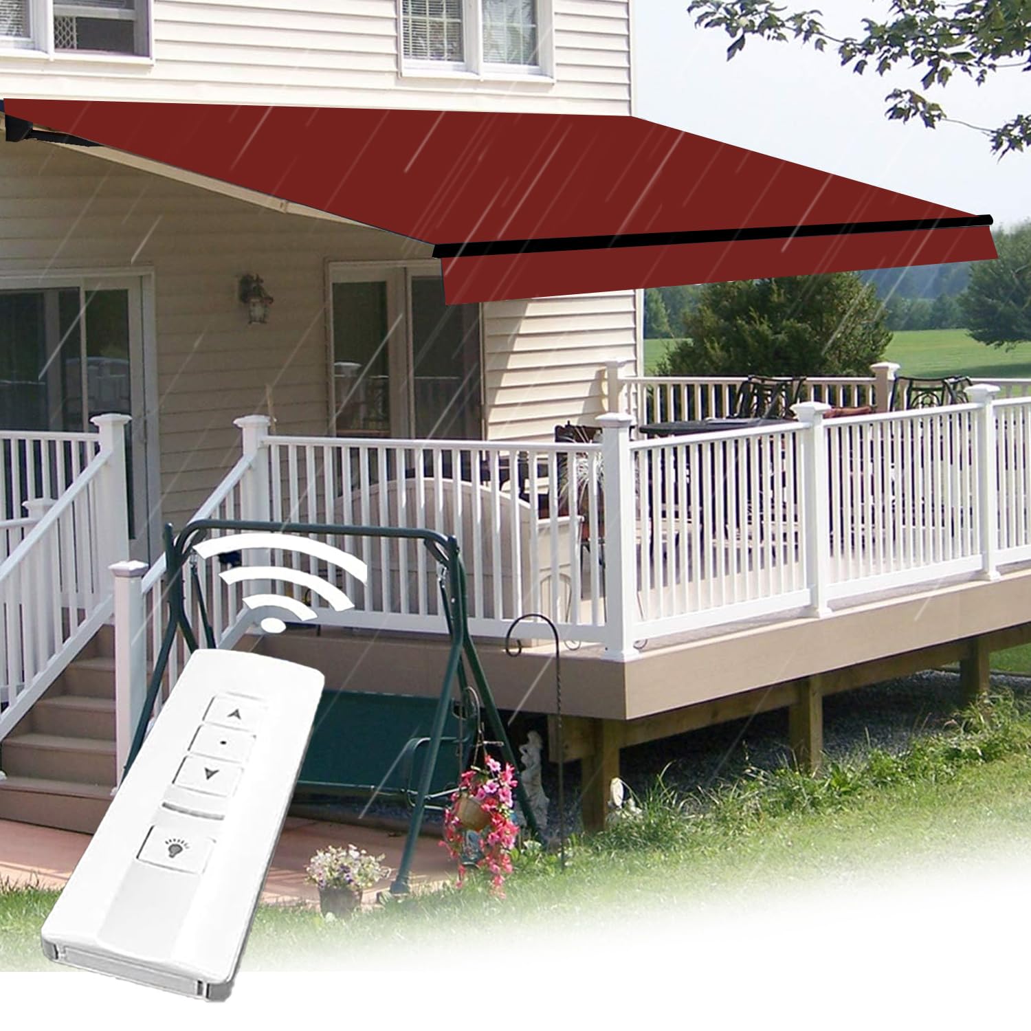 Tenda da sole motorizzata per patio con luci | Ampia tettoia parasole elettrica retrattile impermeabile | Tettoia da esterno per porta