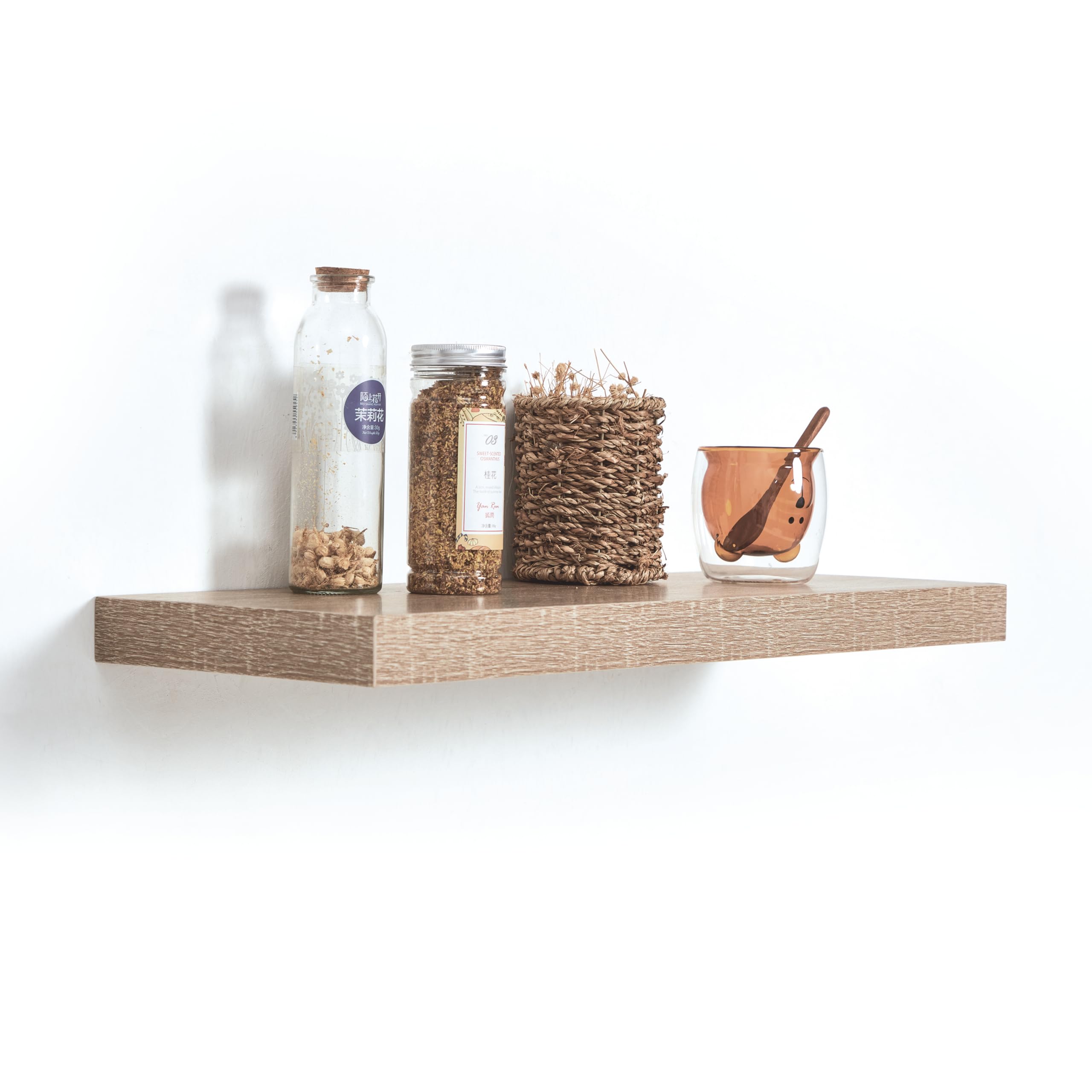 Floating Shelf, Oak Wall Mounted Shelves with Bracket Included, 60cm, 20kg Weight Capacity, Fixings Included, Wall Decor Modern Storage Unit for Home, Office, Kitchen, Bedroom, Living Room