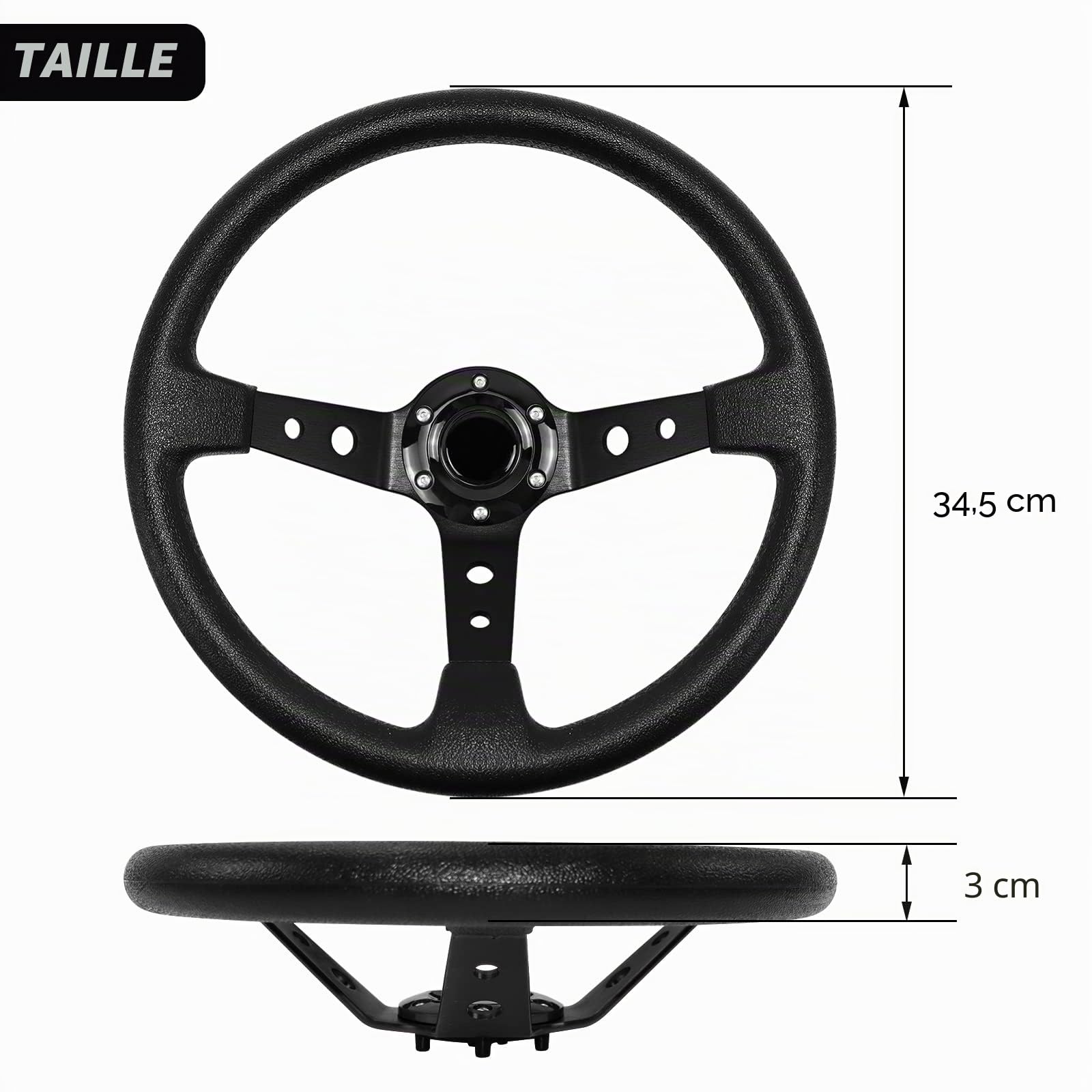 Volant de course/dérive universel de 13,6" à 6 boulons en vinyle avec bouton en corne pour la course, le rallye, le sport automobile, la simulation de voiture (noir)