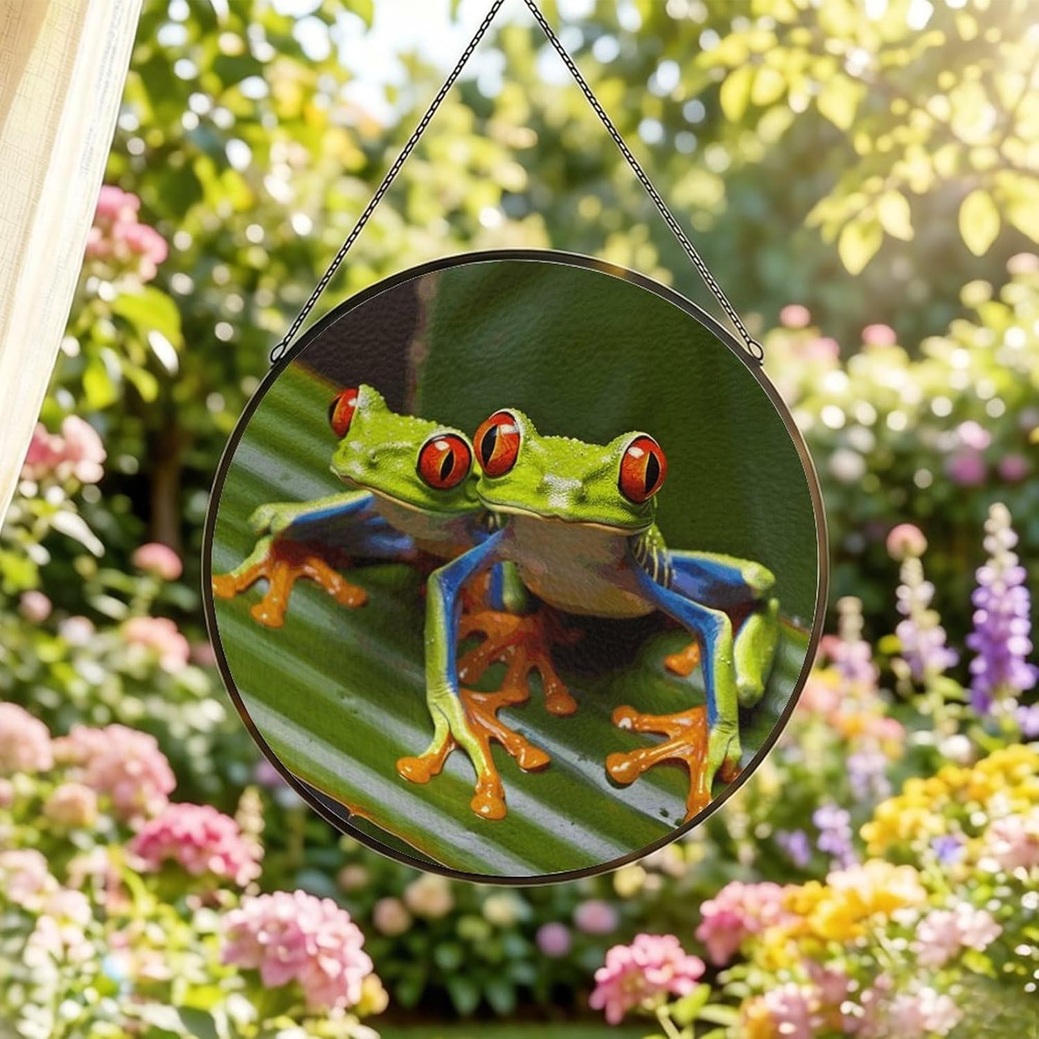 Stained Glass Hanging Sign Suncatcher, Red Eyed Tree Frog