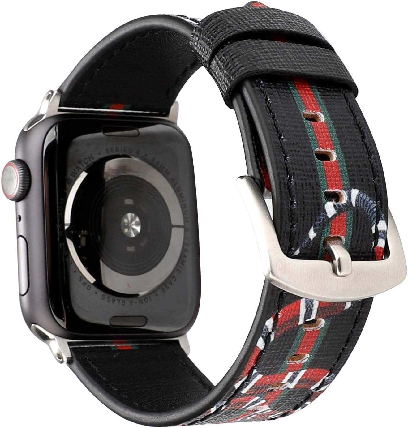 Compatible with Apple Watch 42mm/44mm Series 4/3/2/1 Genuine Leather Wristwatch Strap Belt Black Floral Prints Men’s Wristwatch Bracelet Replacement for iwatch.(Black Snake-42/44mm)