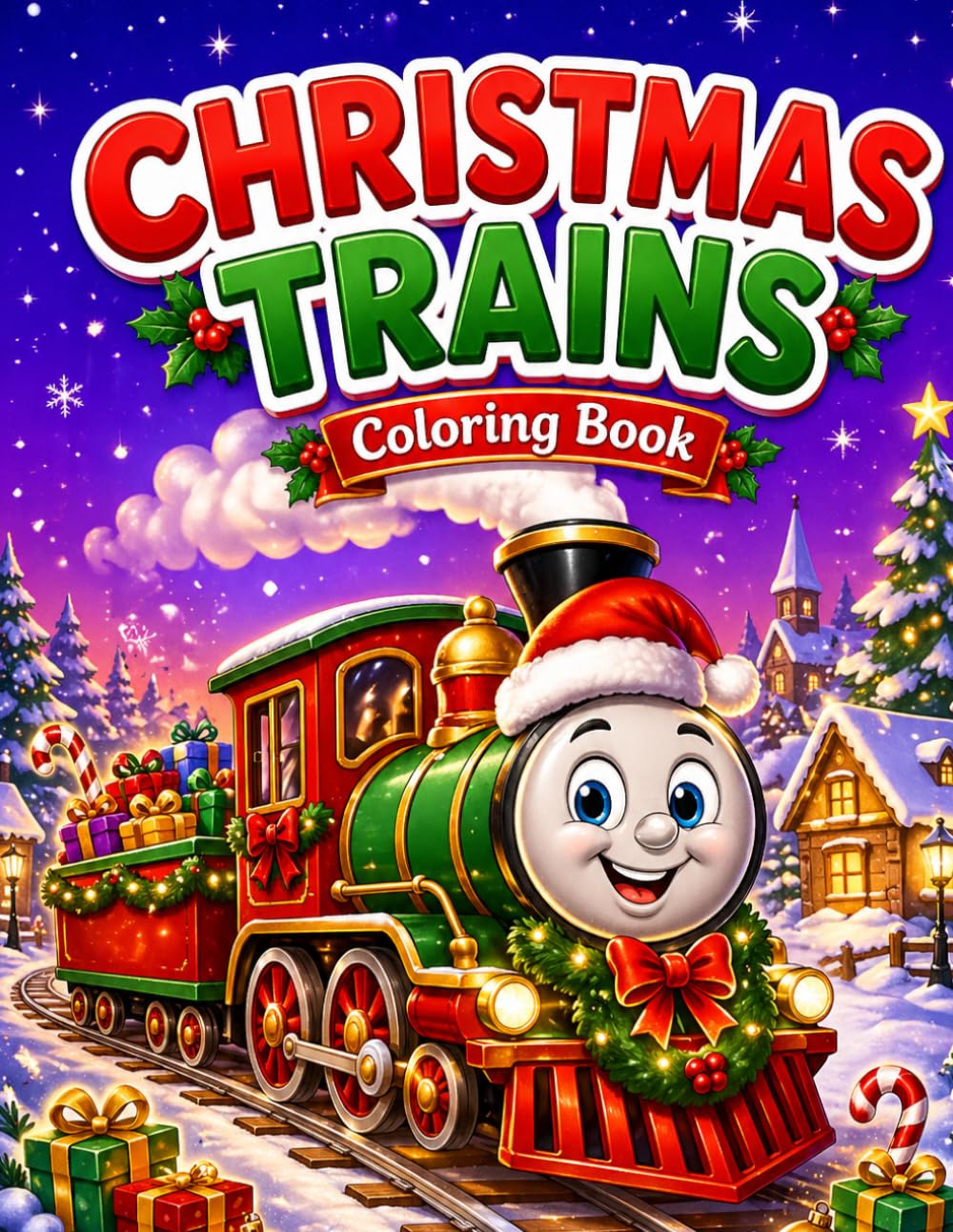 Christmas Trains Coloring Book for Kids: Fun Holiday Train Adventures with Santa, Reindeer Engines, Snowy Villages, and Festive Christmas Scenes for Boys and Girls Ages 4-10