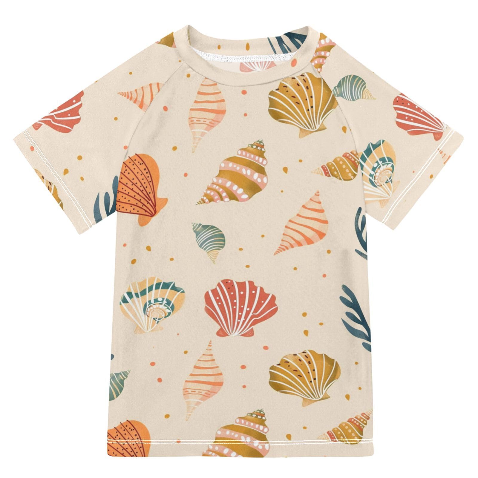 ALAZA Kids Rash Guard Boys Toddler Swim Shirts Short Sleeve Ocean Shell UPF 50+ 3T
