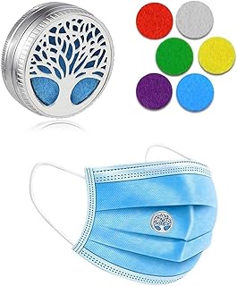 One of Tree of Life Essential Oil Diffuser Locket for Face Mask Magnetic Clip Aromatherapy Air Freshener Stainless Steel Buckle on Face Covering 6 Washable Felt Pads for Health Protection