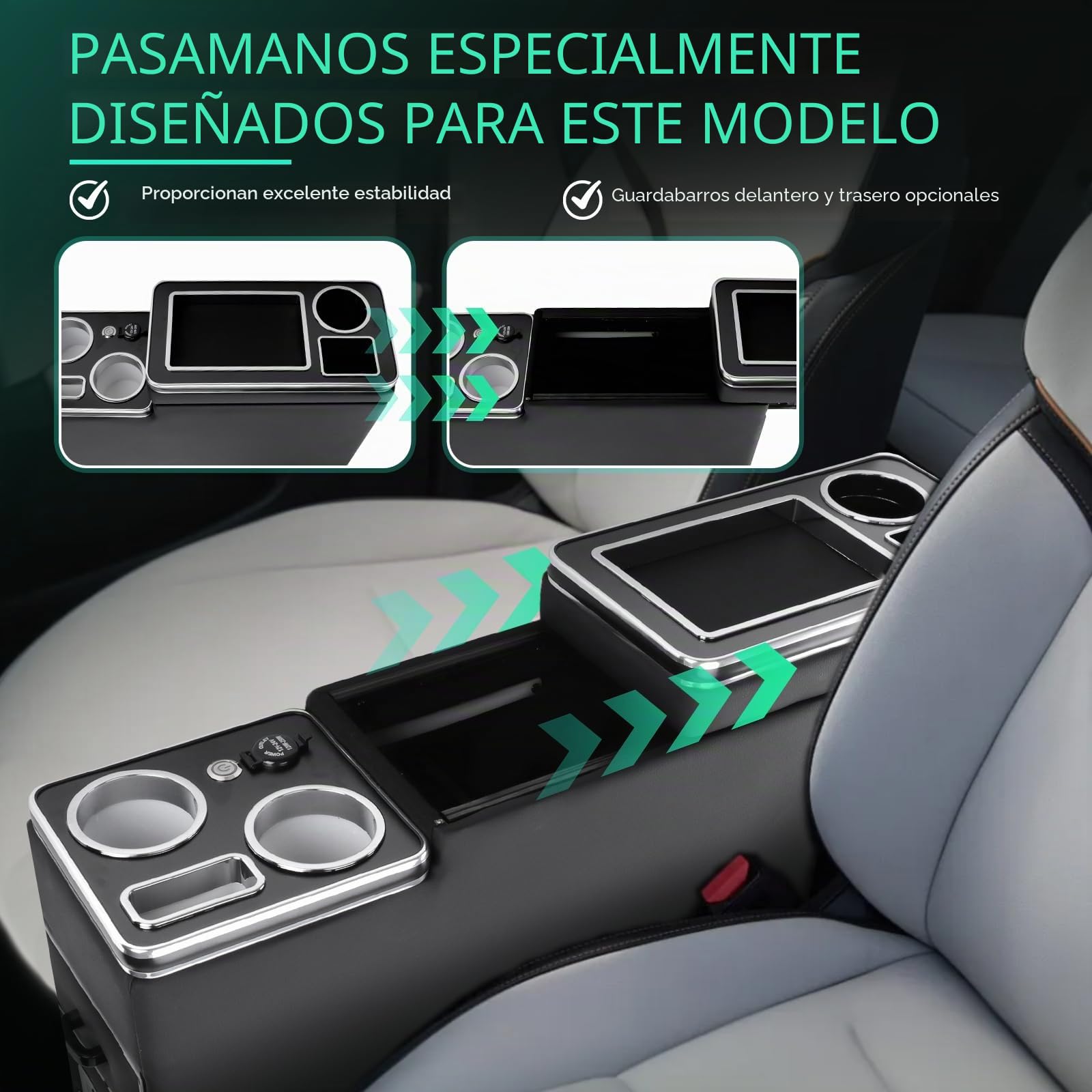 KAOLALI Consola Central Compatible con VW T4 T5 T6 T6.1 T7 2003-2019 | Consola Central con Compartimentos y Portavasos, con Estantes, Puerto USB y Luces LED, Elegante Apariencia, Negro