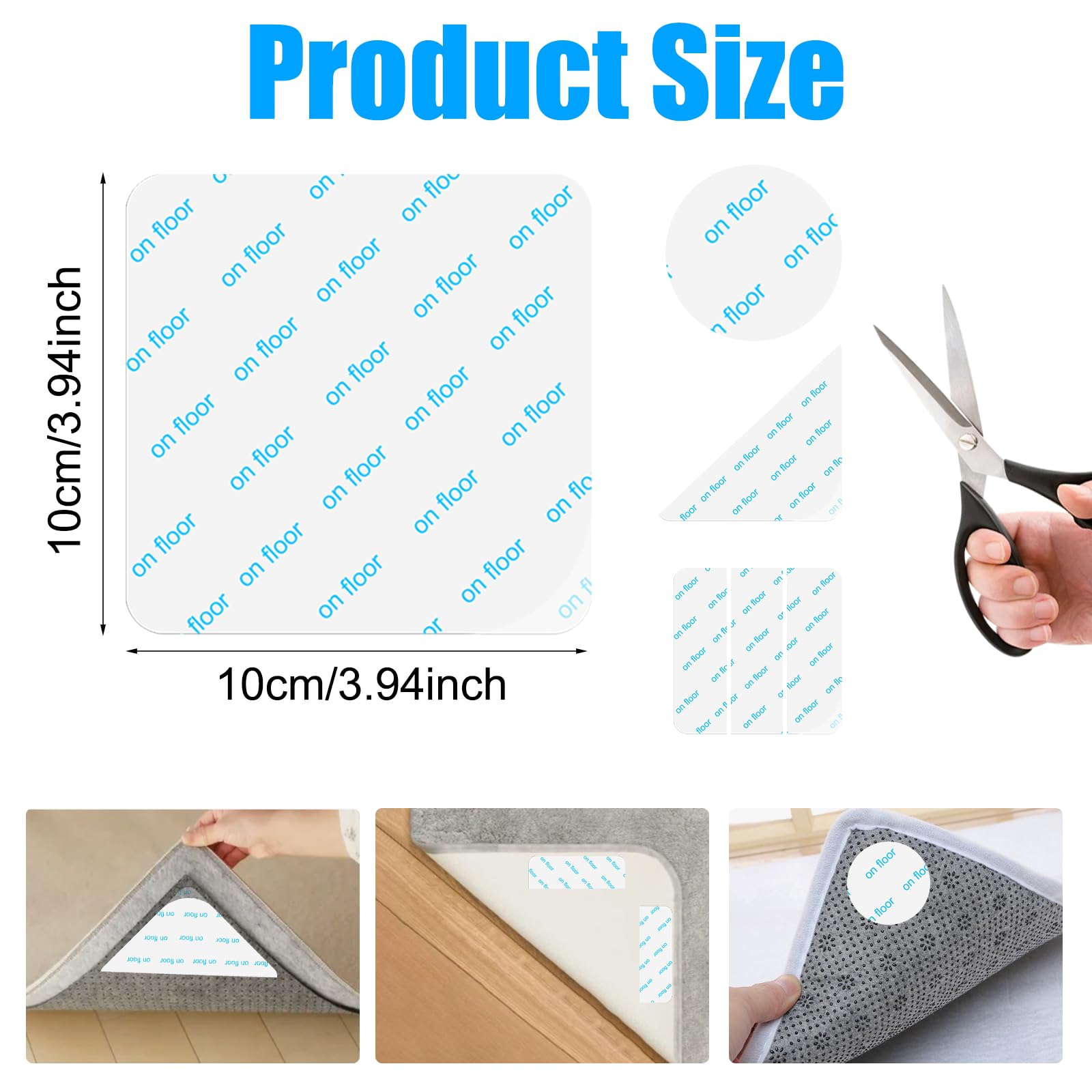 8 Pièces Antidérapant Tapis - Rug Grippers Adhésifs, Anti Glisse Tapis Pour Cuisine, Chambre, Salon Et Salle De Bain (Blanc) - Maintient Vos Tapis En Place