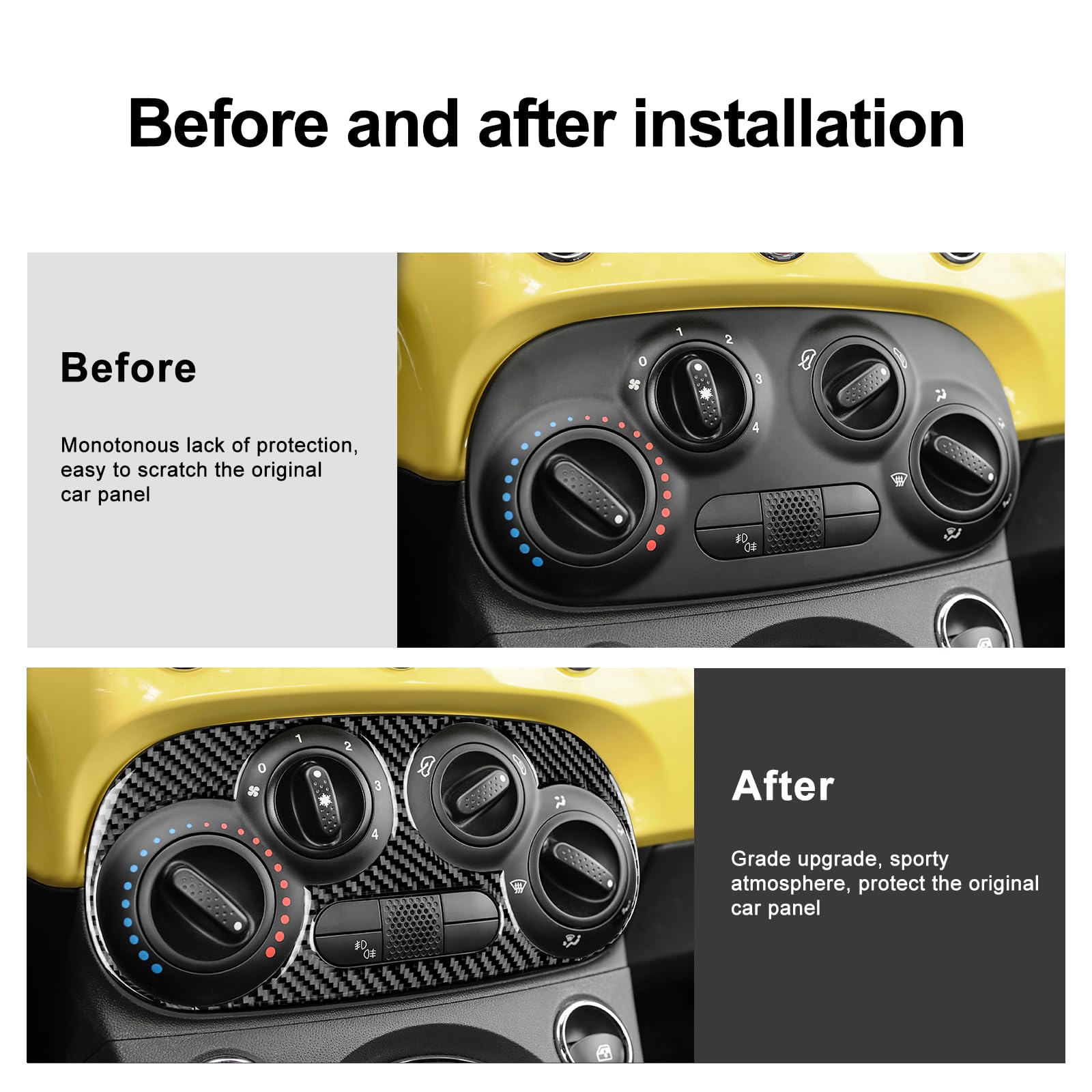 KUNGKIC Per Fiat 500 2008-2023 Abarth 595 2012-2023 Car Central Control AC Panel Pannello di controllo in fibra di carbonio Sticker Decorativi Accessori interni regalo, Nero, stile A