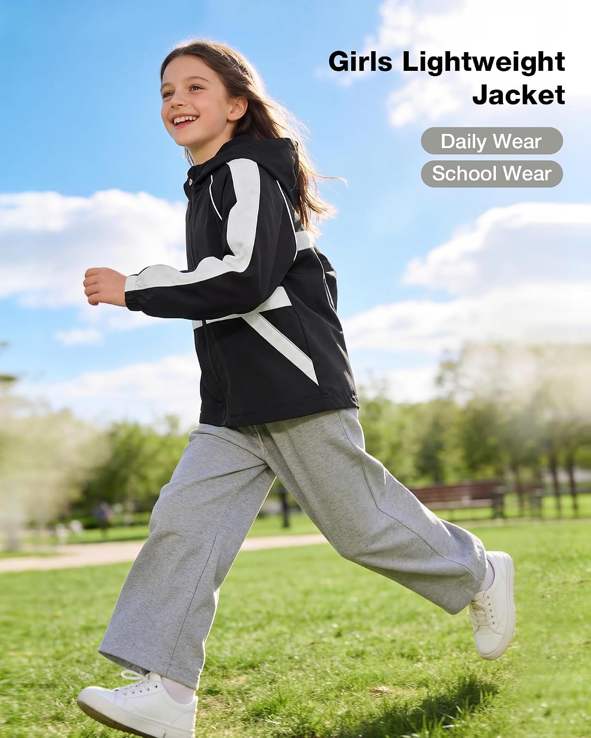 Rolanko Girls Windbreaker Jacket Lightweight Water Resistant Hooded Outwear Jacket for Kids Boys Outdoor Hiking School Travel