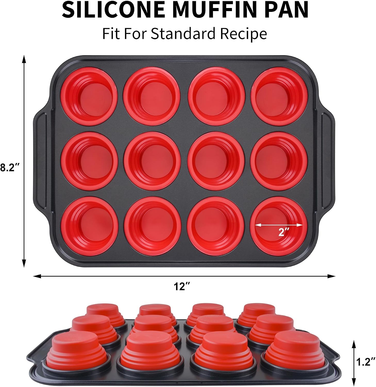 Silicone Muffin Pan for Baking with Metal Reinforced Frame, Nonstick Cupcake pan 12 regular size, Muffin Tin Easy to Pop, Silicone Egg Bite Molds for Oven Dishwasher Safe
