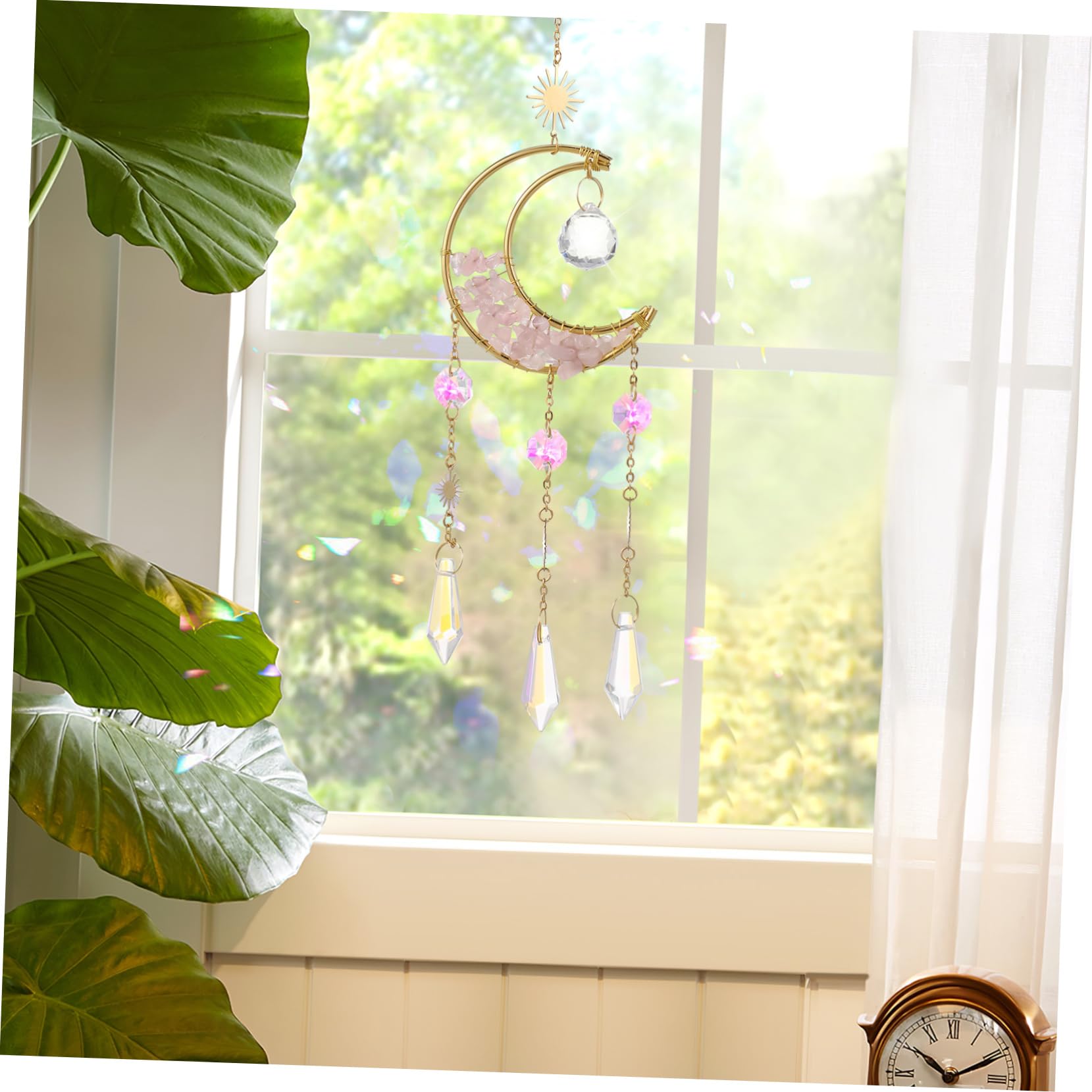 PRETYZOOM 5stücke Hängender Mond Sanduhr Für Fensterdekoration Natürliche Kristallstein Wohnaccessoires Für Stilvolle Inneneinrichtung Und Garten