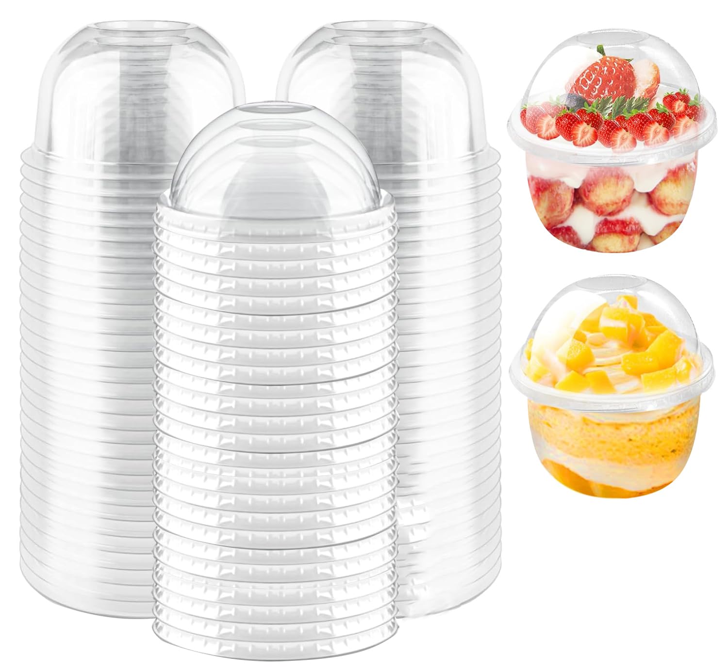 Ousinby 50 Pack Plastic Dessert Cups with Dome Lids and Spoons, Mini Parfait Cups, Clear Dessert Container for Cupcakes, Pudding, Yogurt Fruit, Mousse, and Ice Cream (8oz)