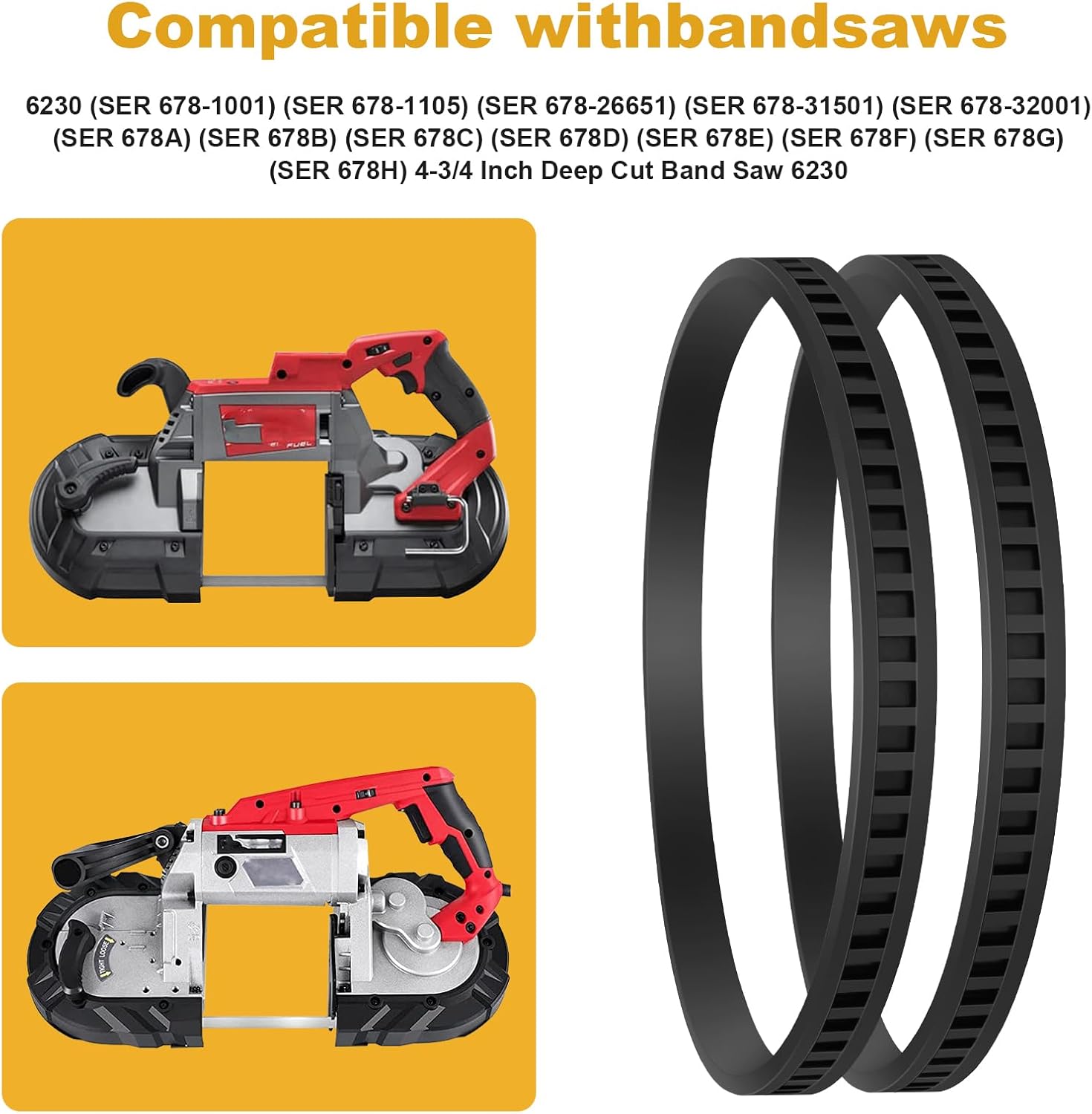 2 Pack 650721-00 Bandsaw Rubber Tires Replacement for Dewalt Bandsaw DWM120 A02807 DW328K 3129K 725 726 736 7724 9725 D28770 D28770K DCS374 Wheel Rubber