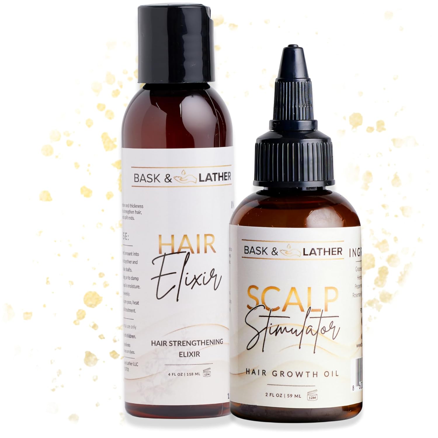 BASK & LATHER Growth & Length Retention Bundle | Hair Elixir + Scalp Stimulator Oil | Strengthen, Nourish & Revitalize Hair | Natural Oils for Healthy Scalp, Reduced Breakage & Faster Growth
