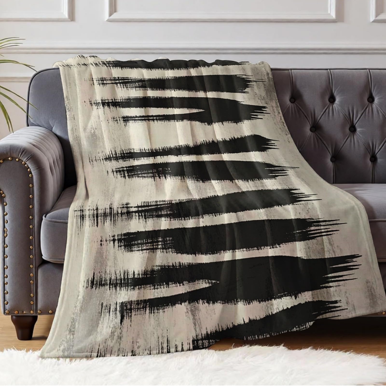 Coperta Flanella Increspature geometriche astratte 150x200 cm, Plaid Morbido per Divano Soggiorno Camera da Letto, Coperta Pile Calda