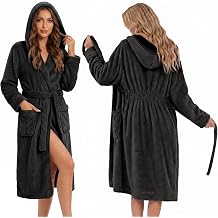 HEARTNICE Womens Hooded Fluffy Robe, Soft Long Bathrobe with Cinched Waist, Cozy Housecoat with Pockets