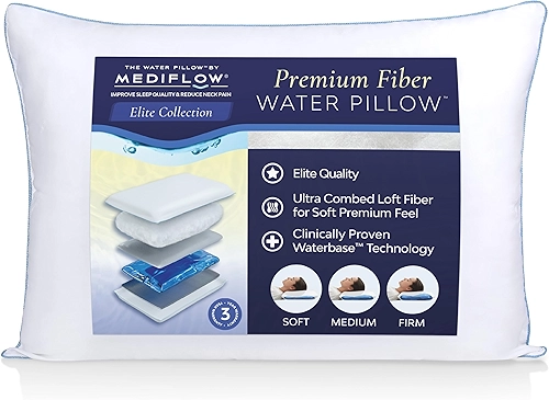 Mediflow Travesseiro Elite Fiberfill à base d'água 1066 – o primeiro travesseiro de água do mundo, clinicamente comprovado que reduz a dor no pescoço e melhora o sono.