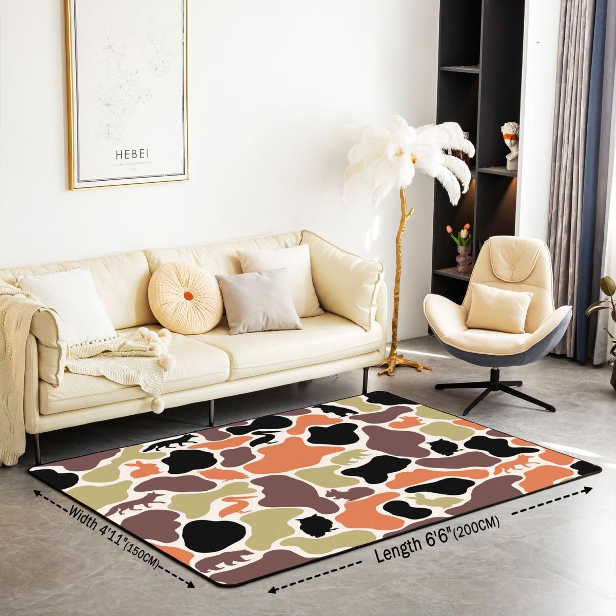 Homewish Dywaniki moro 100 x 150 cm do sypialni salonu - niedźwiedź sowa nowoczesny dywan podłogowy wiewiórka królik wilk pelikan armia nadruk duże dywany pomarańczowy dom wiejski kamuflaż niegubi