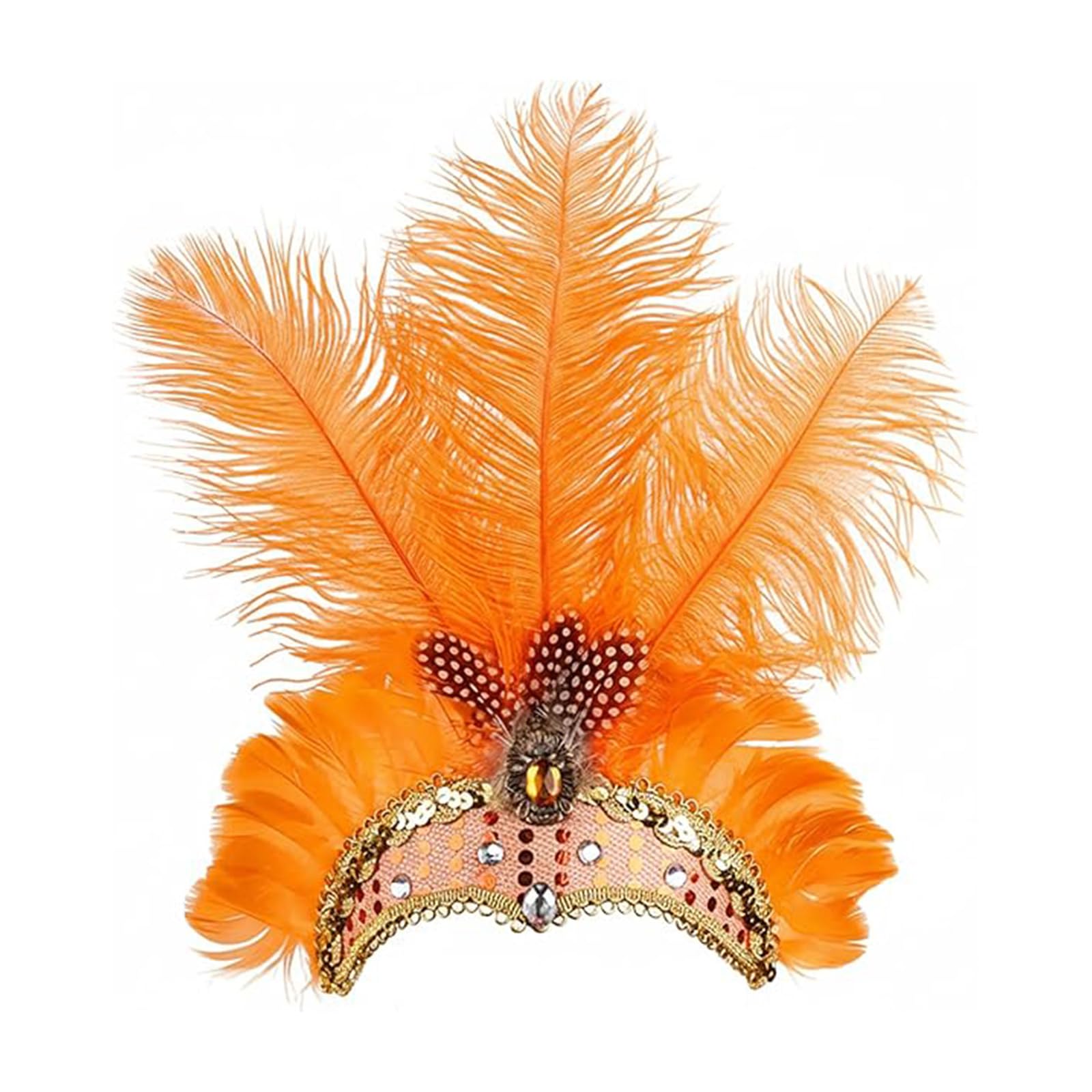 BOSTEU Showgirl Feather Headpiece Carnival Headband Vegas Costume Accessories Party Women Girls (orange)