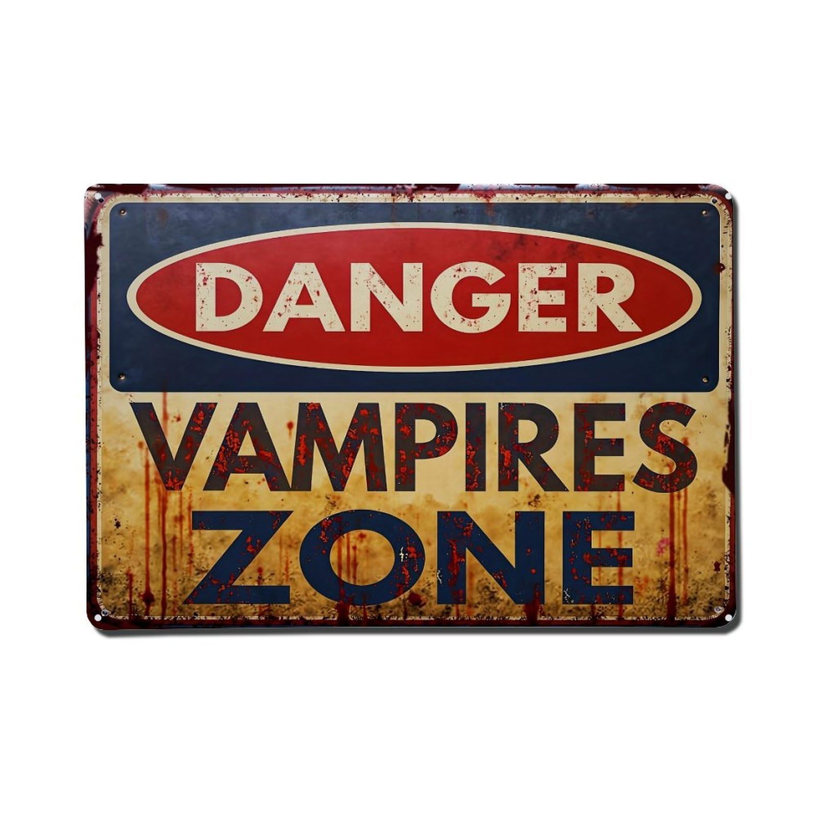 Danger Vampires Zone Sign Pattern Tin Sign Metal Poster Vintage Metal Signs for Home Man Cave Bar Cafe Kitchen laundry room Wall Decorations Gift 8x12Inch