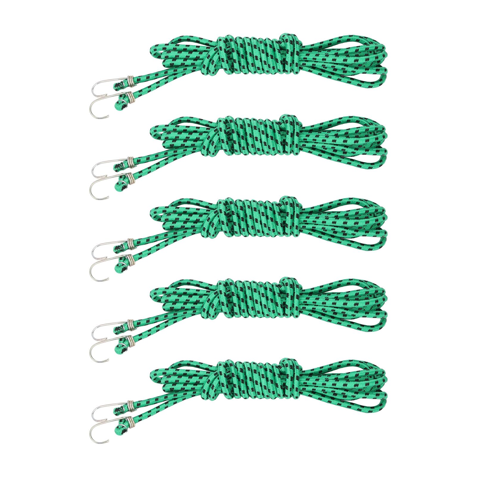 5 Pezzi Corde Bungee con Gancio, Corda Elastica in Gomma Addensata Verde da 19,7 Piedi Cinghie per Bagagli Pesanti per Fissare i Bagagli dei teloni