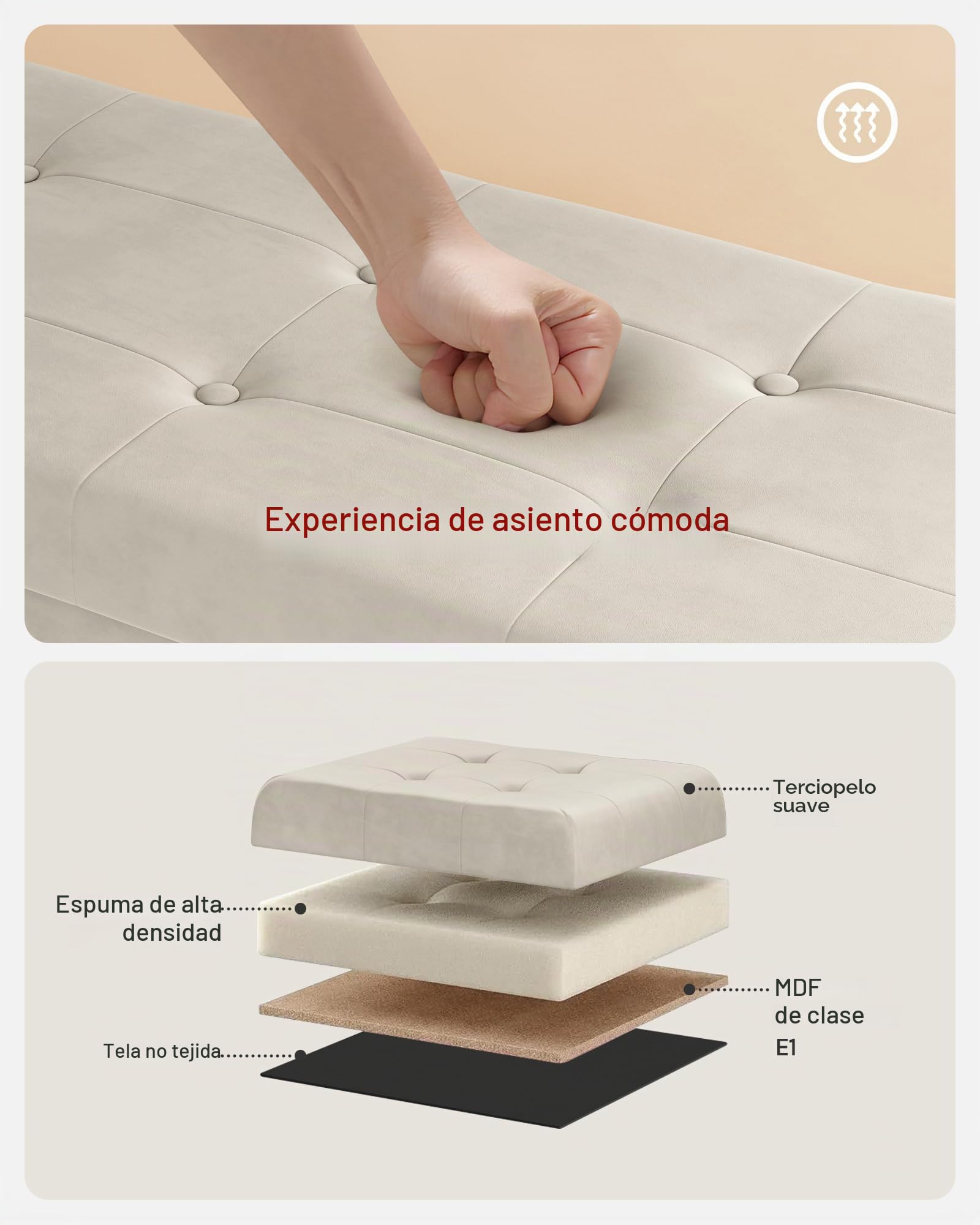 WOLTU Otomano y reposapié con Tapa, Taburete Puff de Terciopelo, Taburete Plegable de Almacenamiento 76x37,5x38 CM Crema