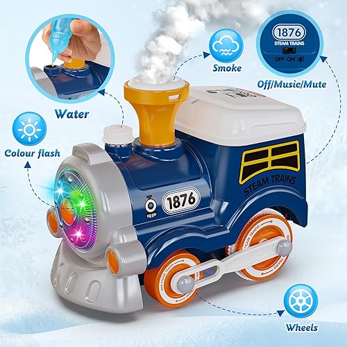 Miniatura 3 de Hot Bee Juego de tren para niños pequeños con vapor - Tren Choo Choo con luz y sonido, juego de tren eléctrico para niños de 2 a 4, juguetes de tren