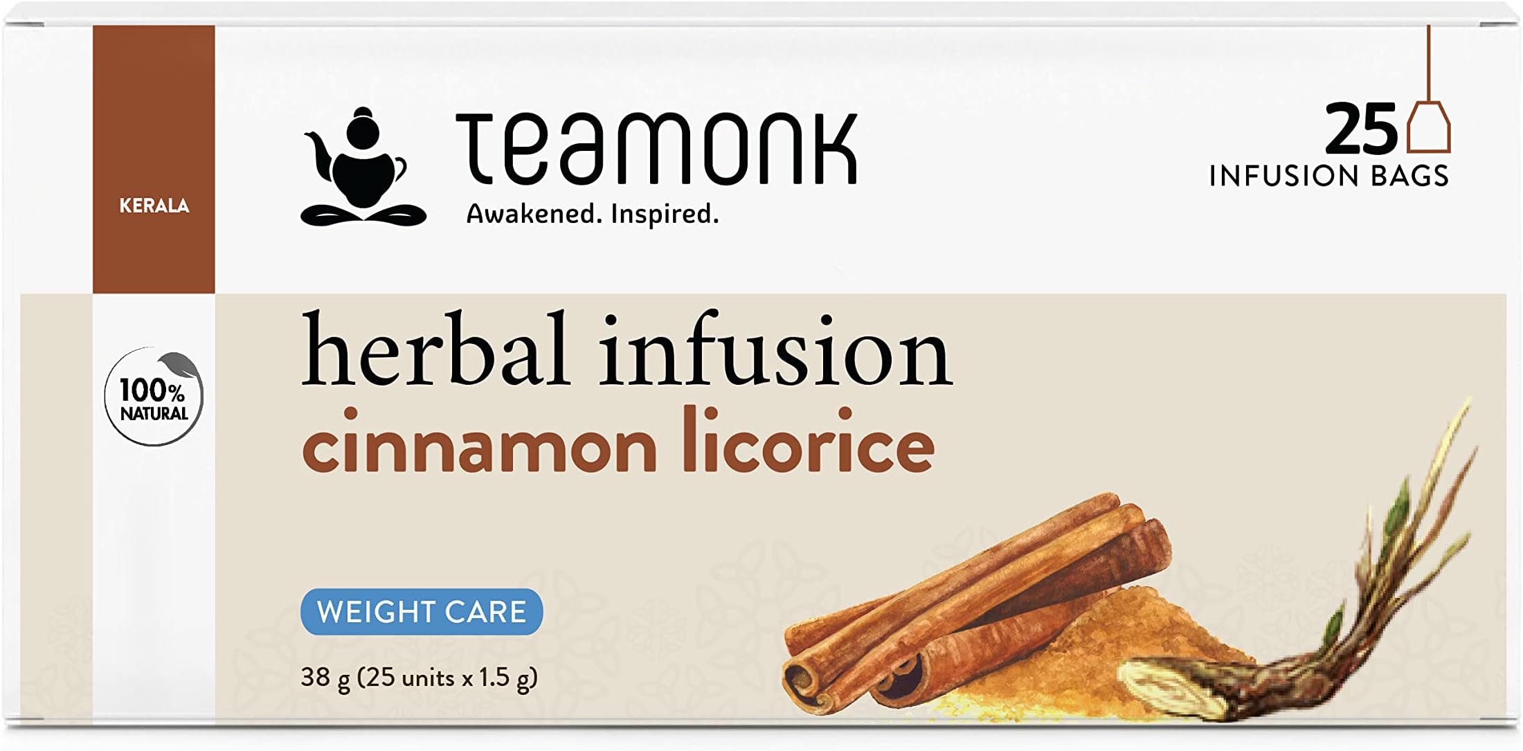 Cinnamon Licorice Zero Caffeine Herbal Infusion Tea - 25 Tea Bags with 100% Pure Mulethi & Dalchini