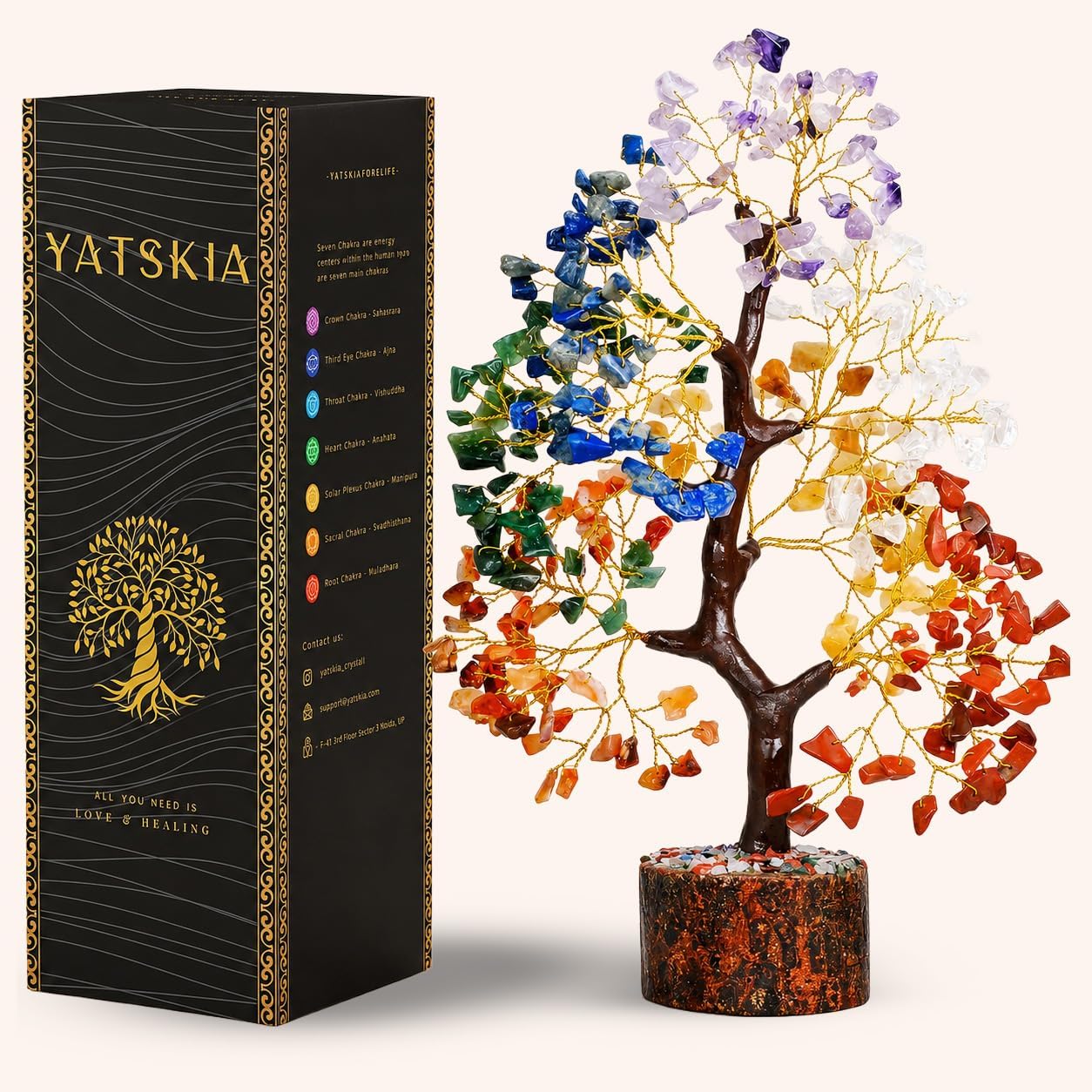 Chakra Tree of Life - Crystal Tree for Positive Energy - Seven Chakra Tree - 7 Chakra Tree, Money Tree, Feng Shui Decor, Chakra Stones, Crystals and Healing Stones, Premium Meditation Accessories