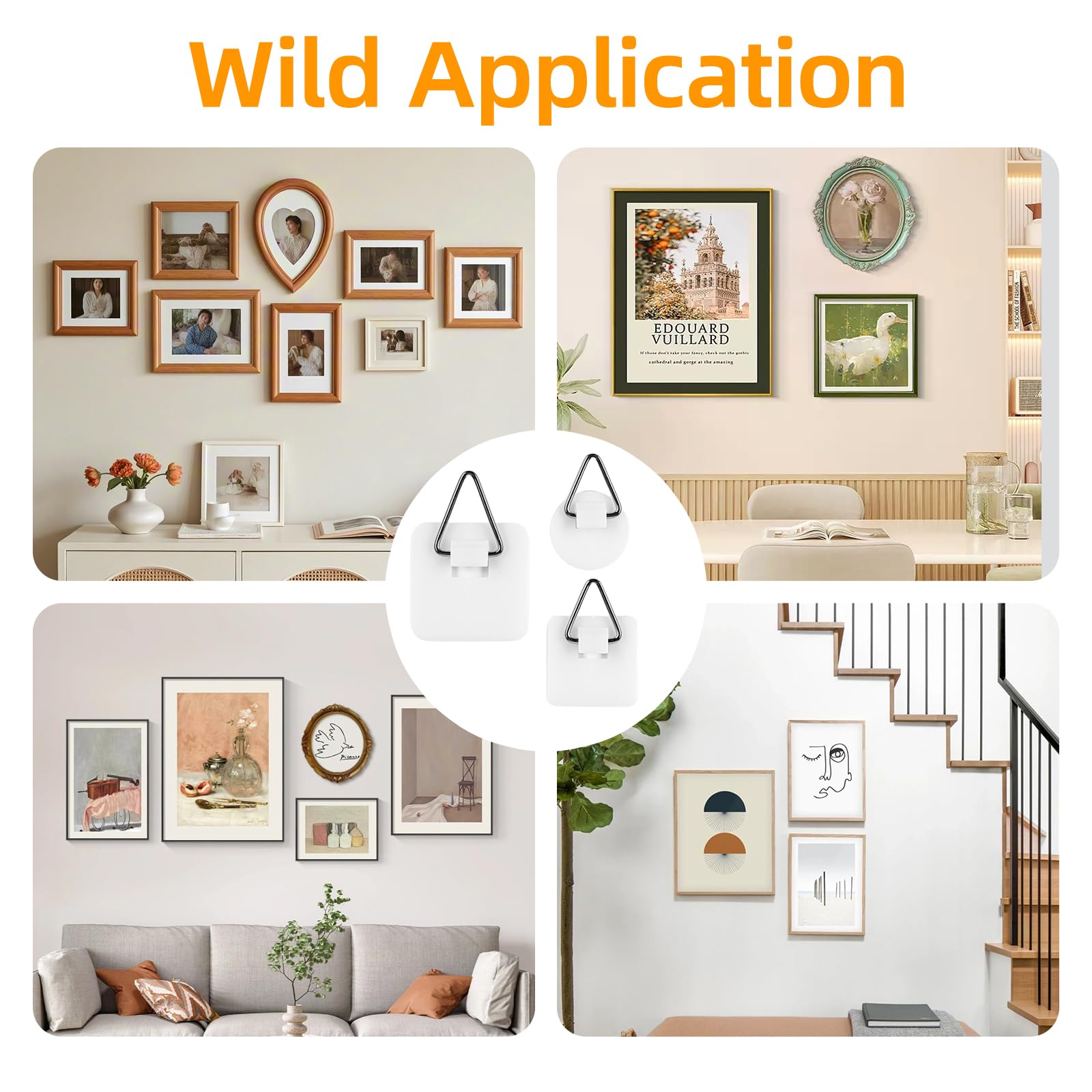 Adhesive Picture Hooks for Wall Hanging, Appendi Quadri Senza Chiodi, 30 Ganci Adesivi