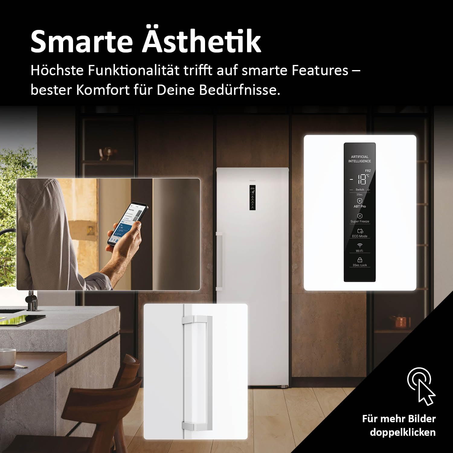 Haier Gefrierschrank mit Abtauautomatik und Eiswürfelbereiter I Instaswitch H4F306WDH1 I Total No Frost Tiefkühlschrank, 301 L Kapazität I Eisschrank auch als Kühlschrank nutzbar I Freezer mit Wi-Fi