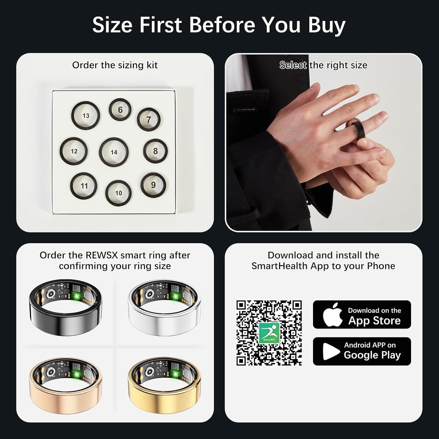 Anillo inteligente de salud para mujeres y hombres, anillo de seguimiento de fitness con frecuencia cardíaca, oxígeno en sangre, rastreador de sueño, rastreador de pasos, sin tarifa de suscripción