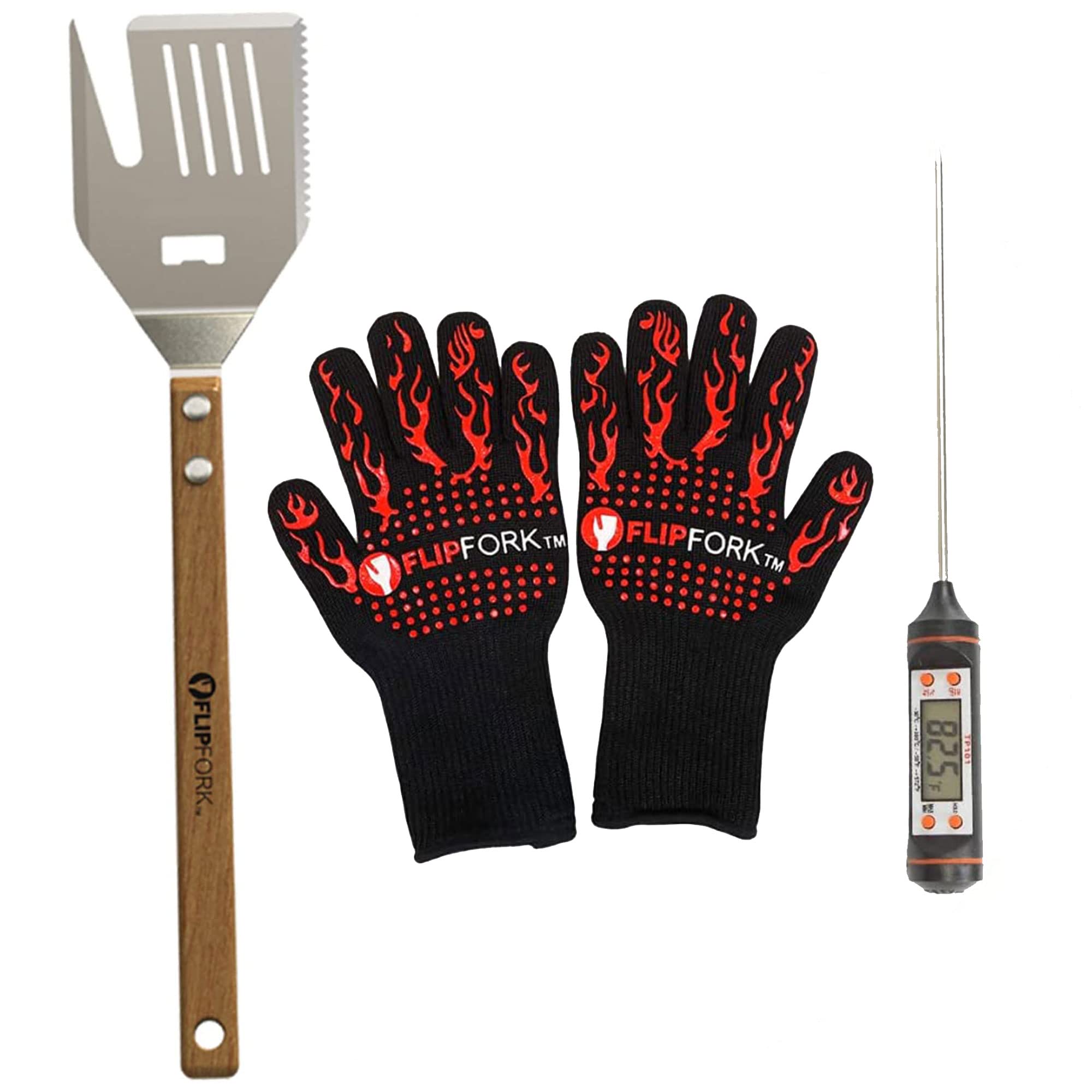 Flipfork- BBQ Tool Set with BBQ Gloves and Thermometer