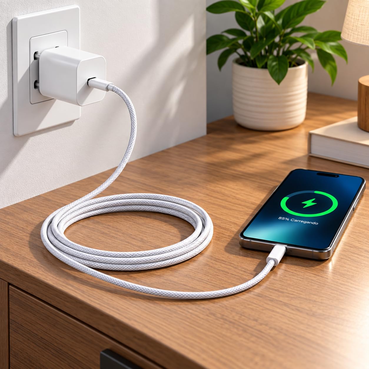 Carregador Turbo 30W com Cabo USB-C para USB-C 1 Metro Reforçado — Carregamento