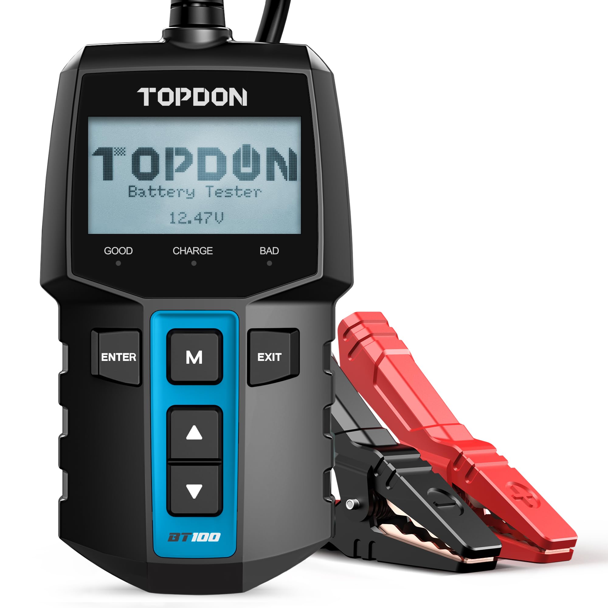 TOPDON BT100 Autobatterie Tester, Batterietester kfz 12V mit 100-2000 CCA für Batterietests, Anlasstests & Ladetests, Digitaler Batterie Tester Auto für LKW, ATV, Motorrad, SUV, Car